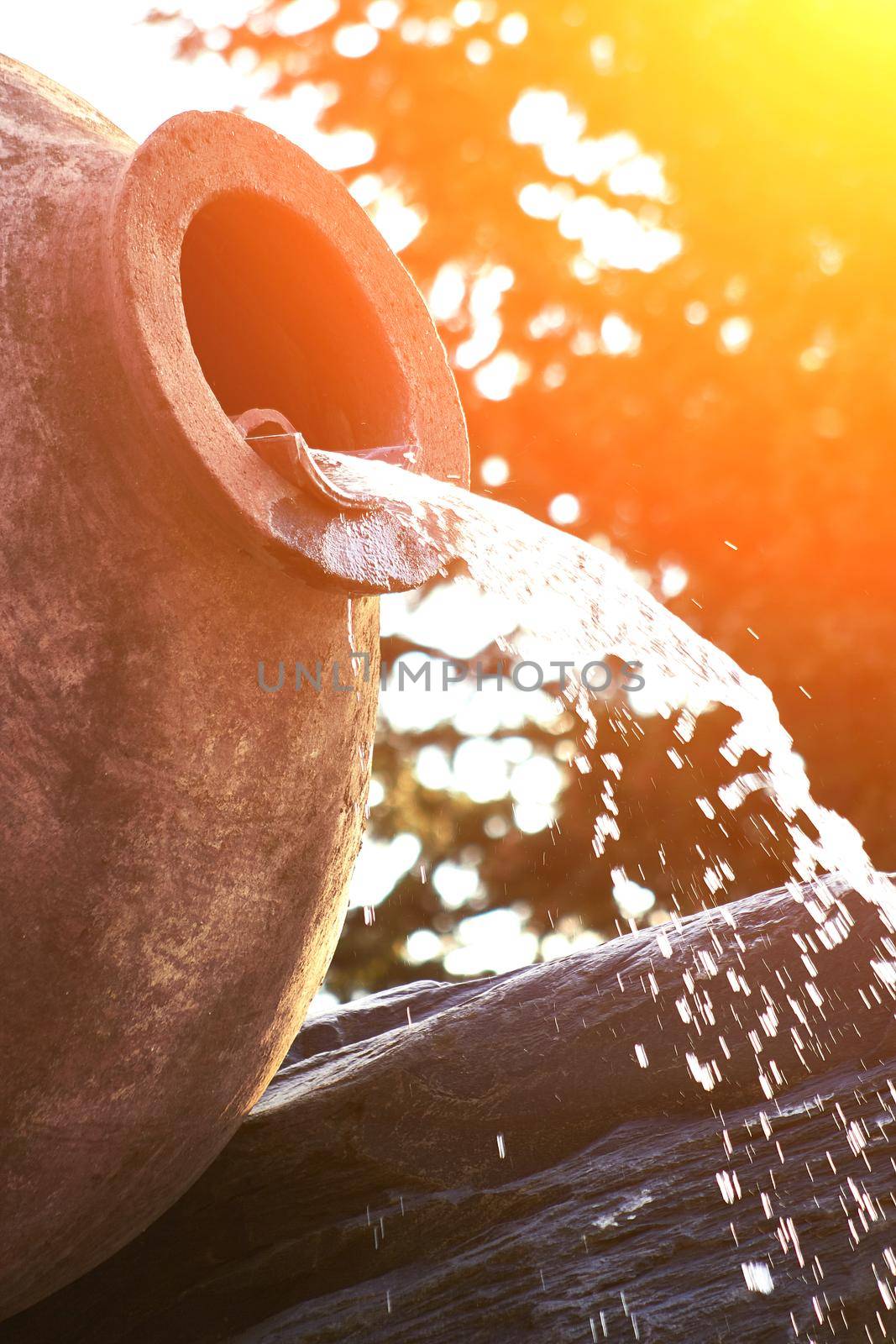 Kvareli, Georgia. Fountains in the form of wine pitcher. Europe. Travels. Sun flare