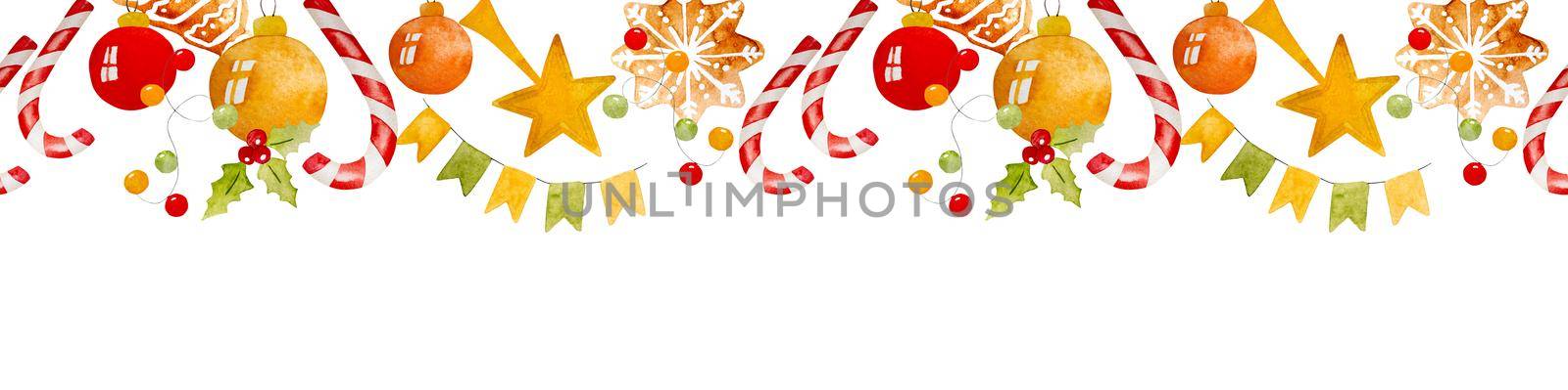 Christmas drawings watercolor seamless pattern with mug, xmas lollipop and mittens. New Year festive paintings for decoration