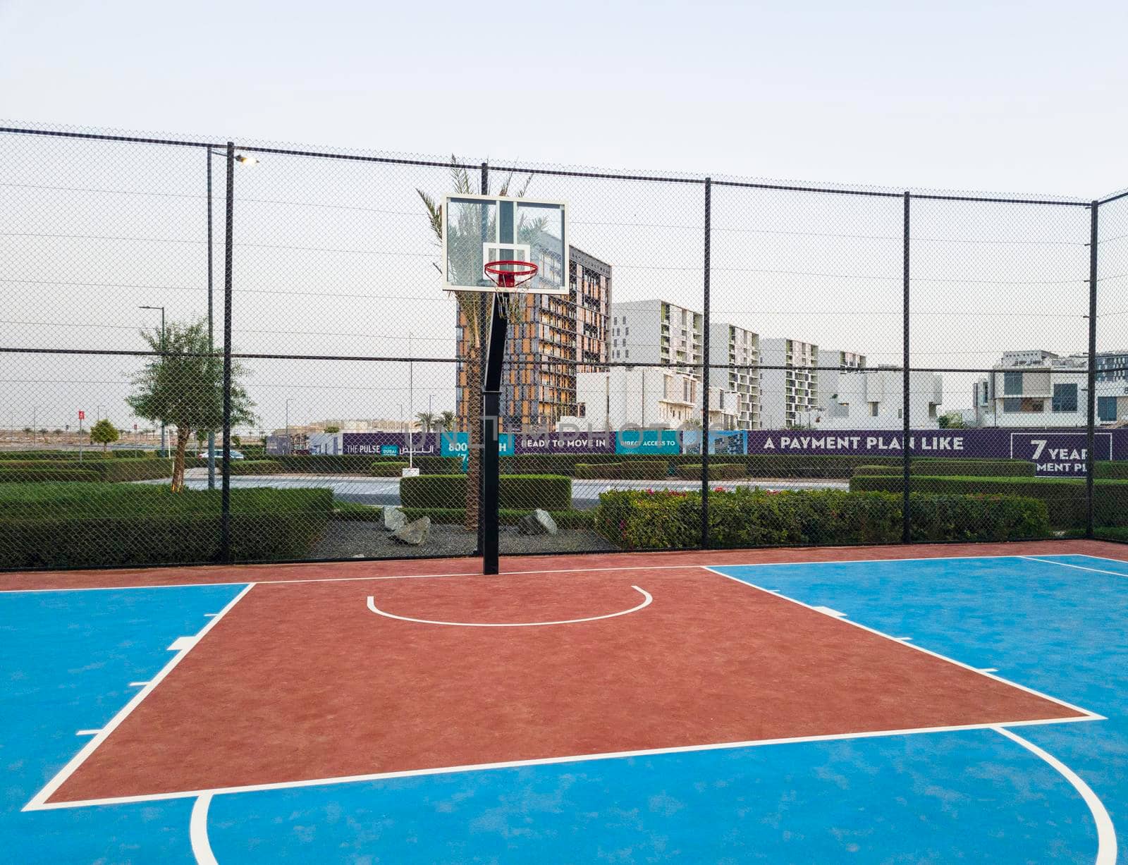 Dubai, UAE - 09.03.2022 - Basketball pitch at Dubai South area, The pulse residence