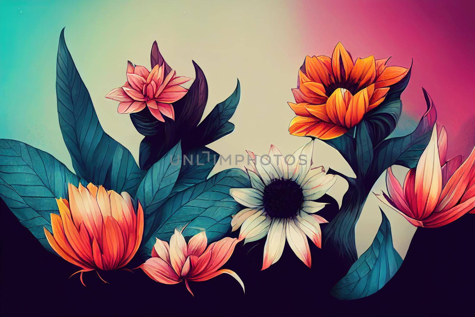 colorful various strange flowers. Trendy hand drawn fictional characters by 2ragon