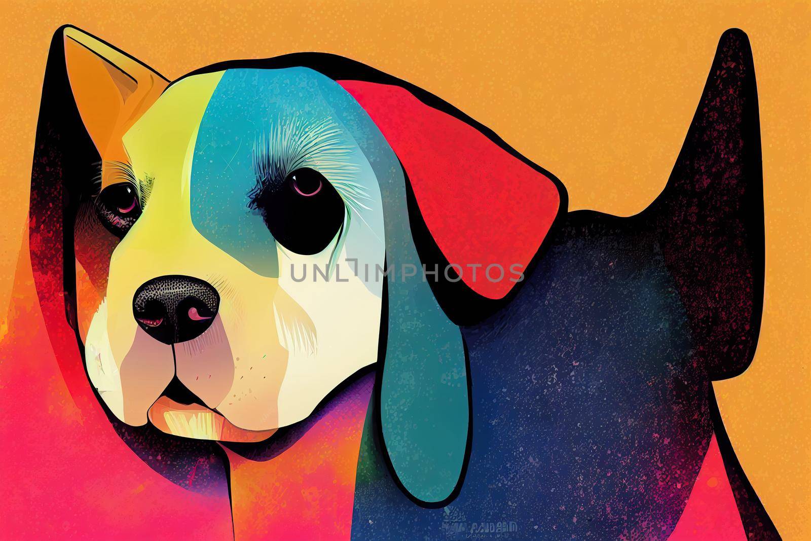 colorful dog head with cool isolated pop art style backround