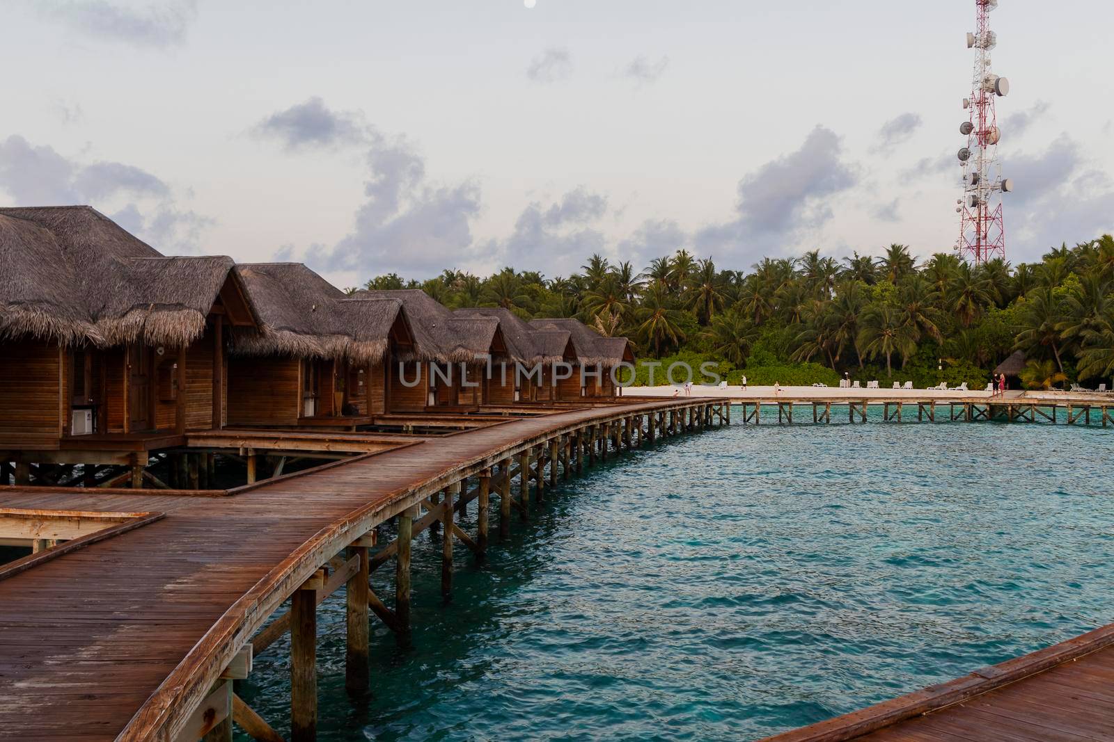 Shot of a over water bungalows on tropical island. Holiday by pazemin