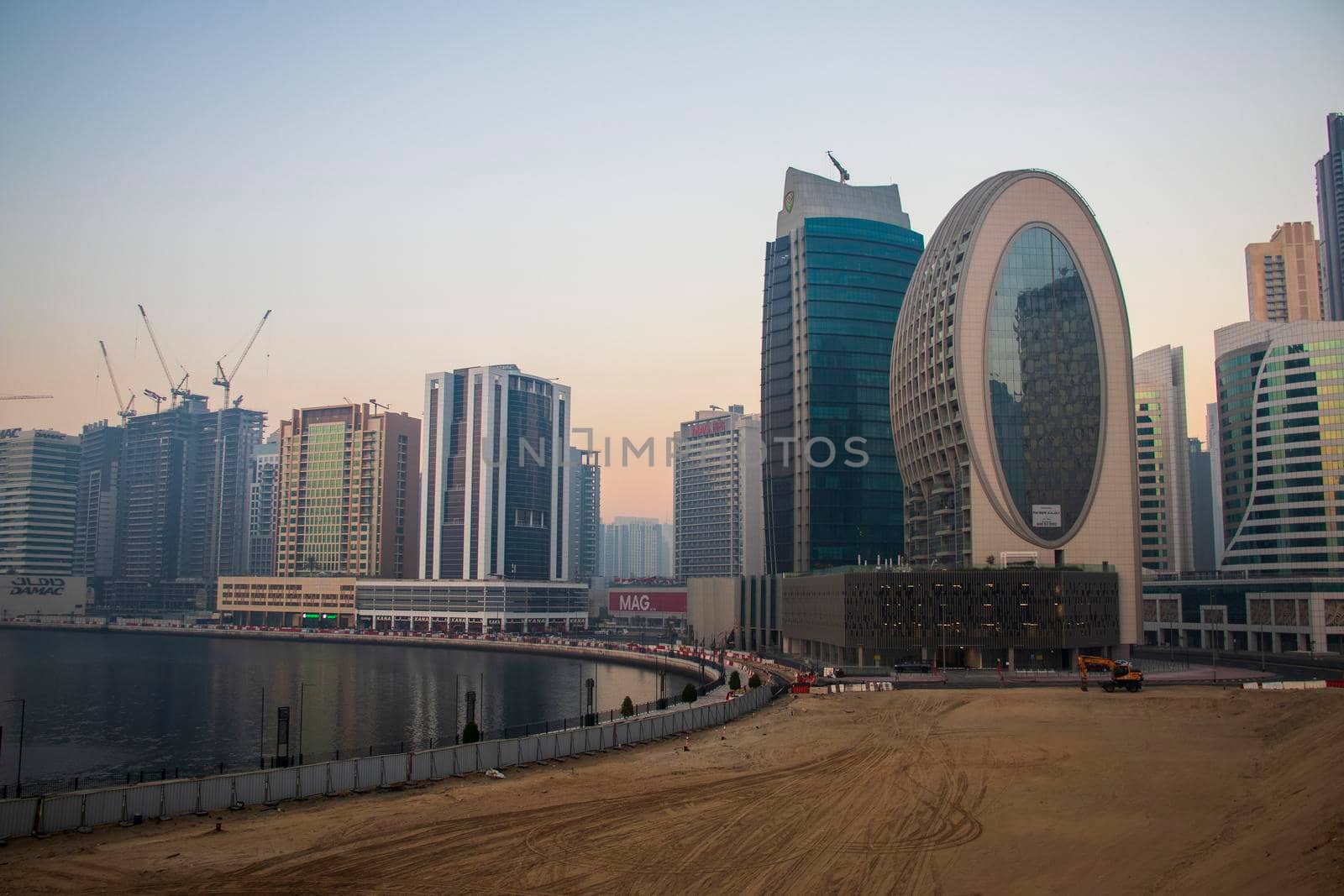 Dubai, UAE - 01.15.2021 Morning hour in Business bay district , Marasi drive, Outdoor by pazemin