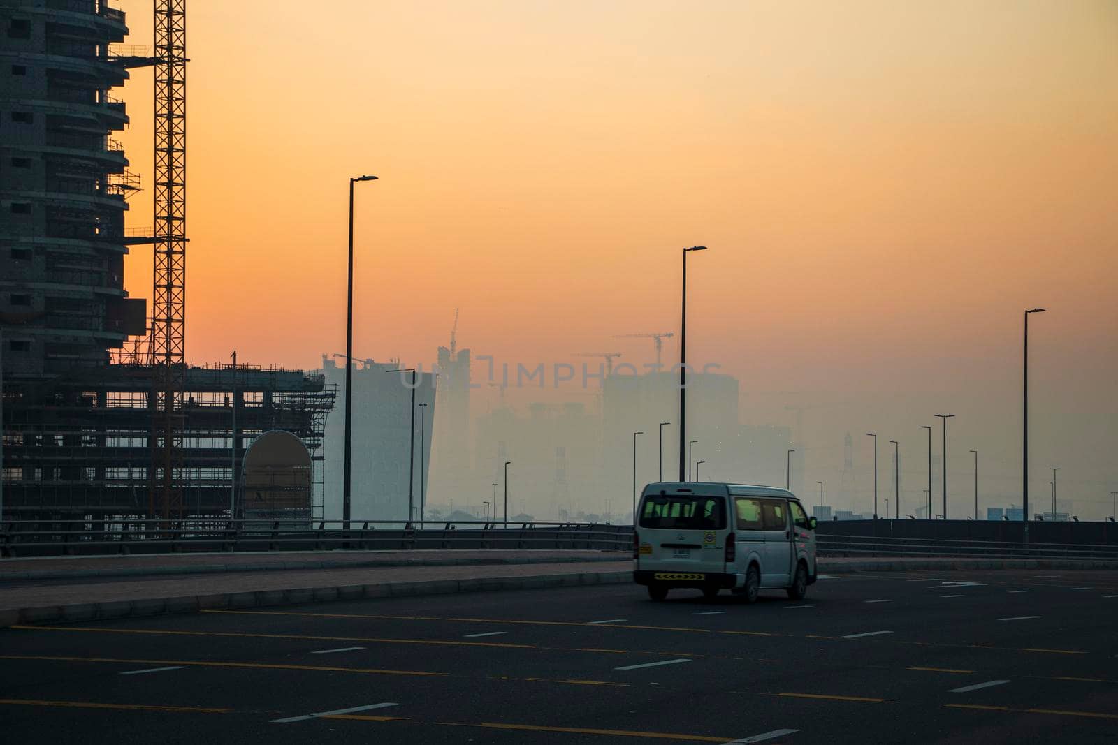 Dubai, UAE - 01.15.2021 Morning hour in Business bay district , Marasi drive, Outdoor by pazemin