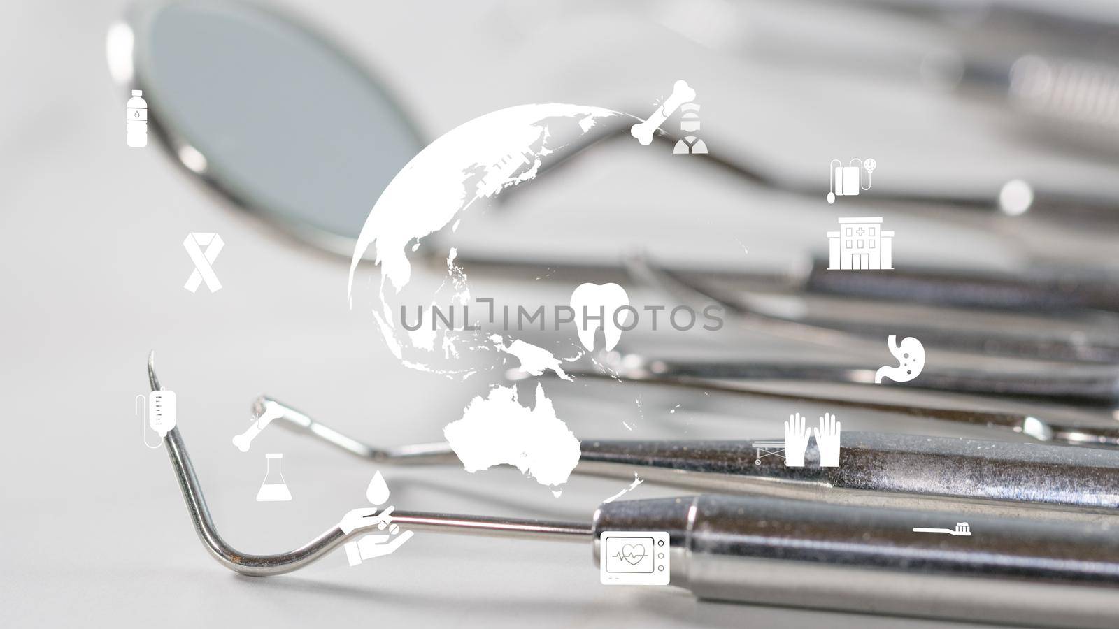 set of dentist tools on white background. High quality 4k footage