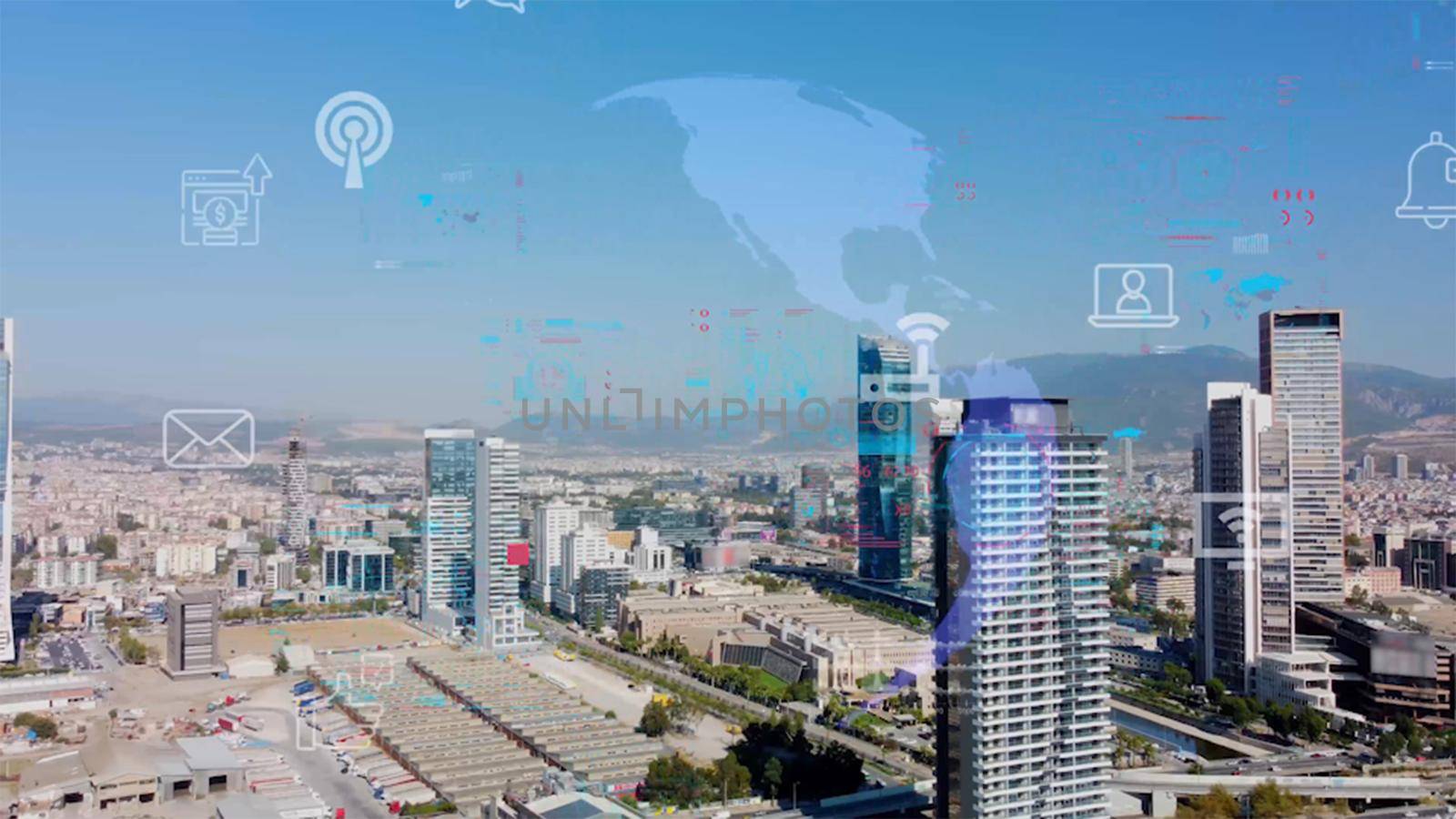 Global connection and the internet network modernization in smart city . Concept of future 5G wireless digital connecting and social media networking . High quality photo