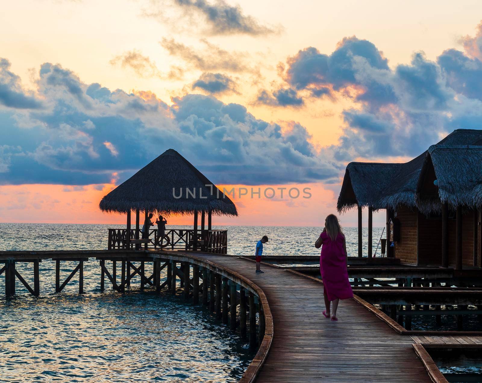 Shot of a over water bungalows on tropical island