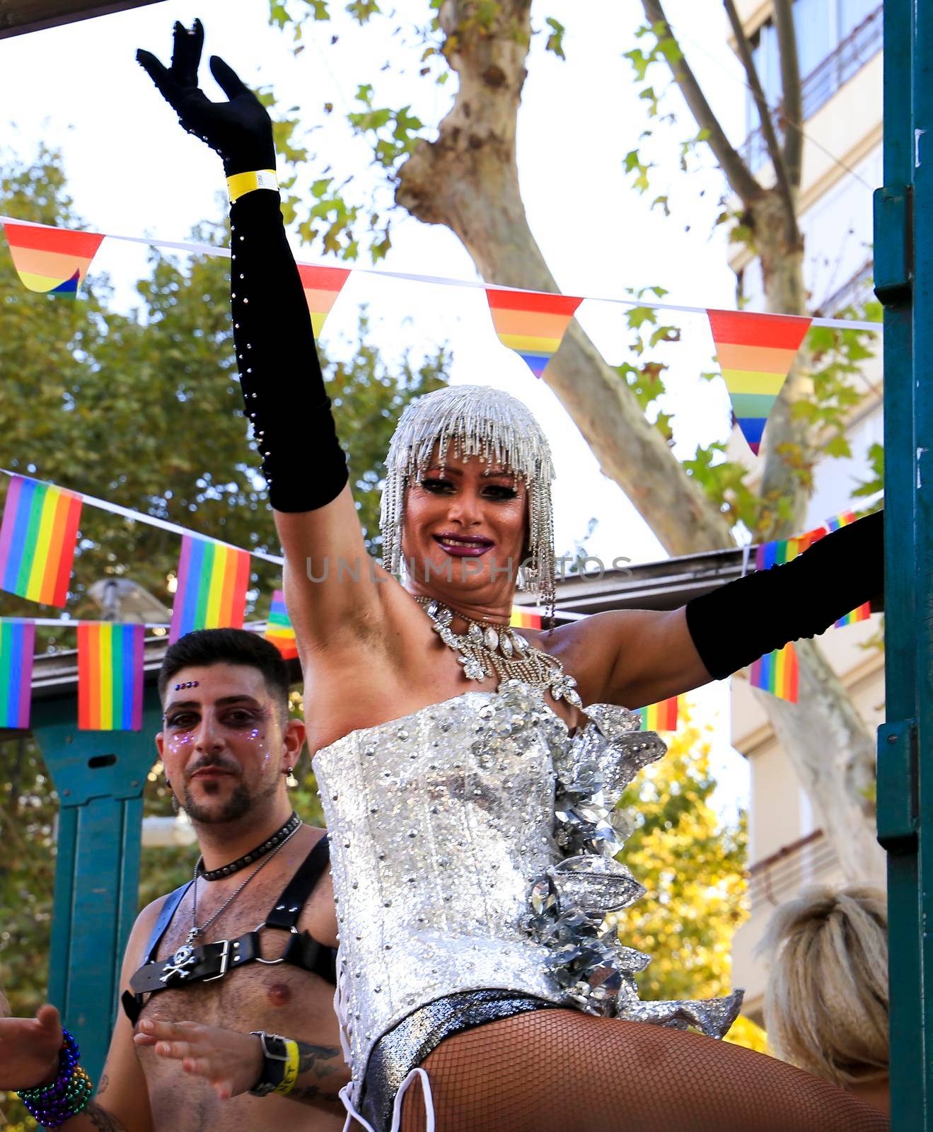 Benidorm, Alicante, Spain- September 10, 2022: People dancing and having fun at the Gay Pride Parade in Benidorm in September