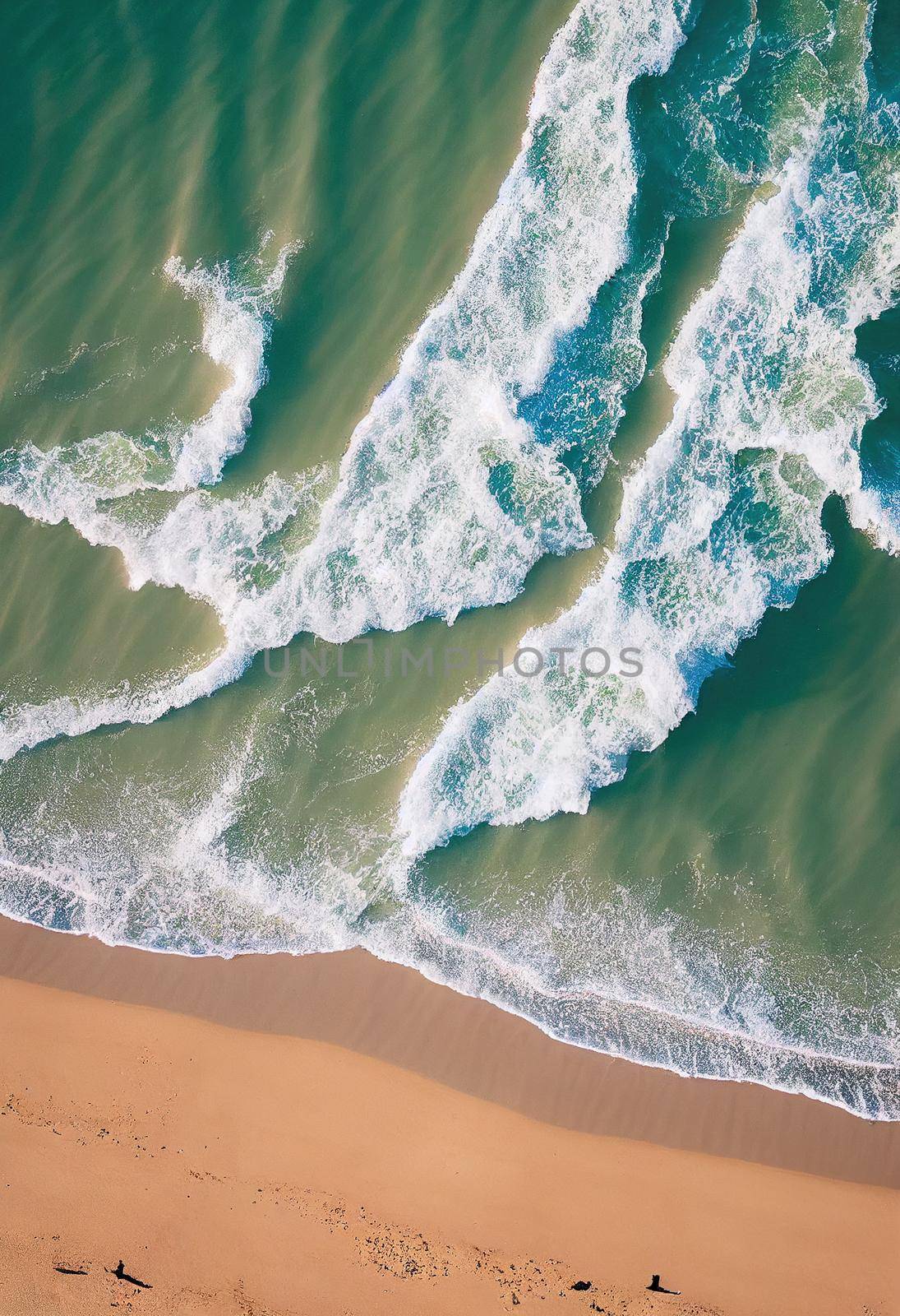 Beach and waves from above. Aerial view of a blue ocean. Top view of the drone. by JpRamos