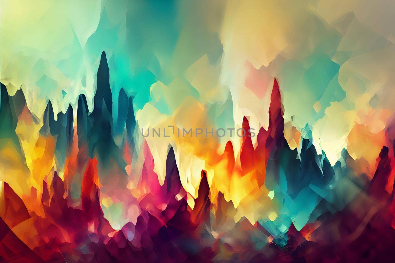 abstract flat background with colorful painted spikes, neural network generated art by z1b