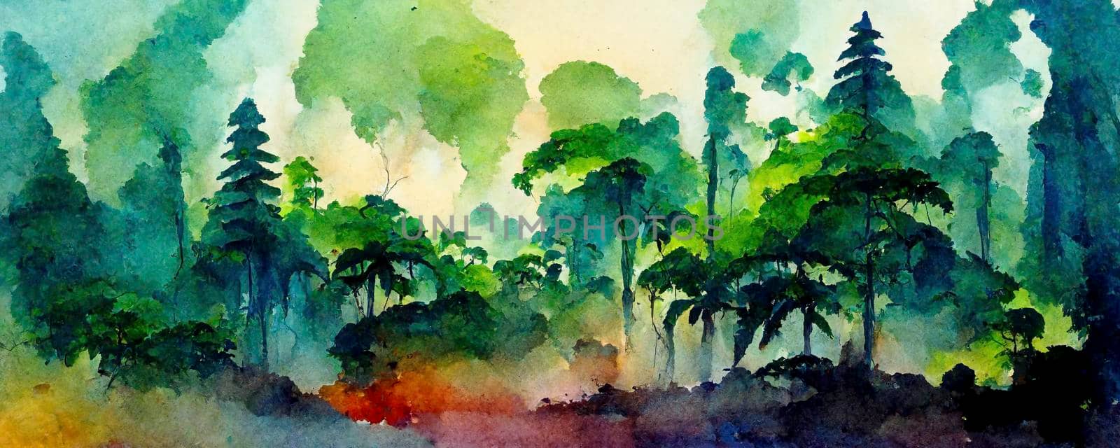 Digital structure of painting. Watercolor landscape in the fores. by jbruiz78