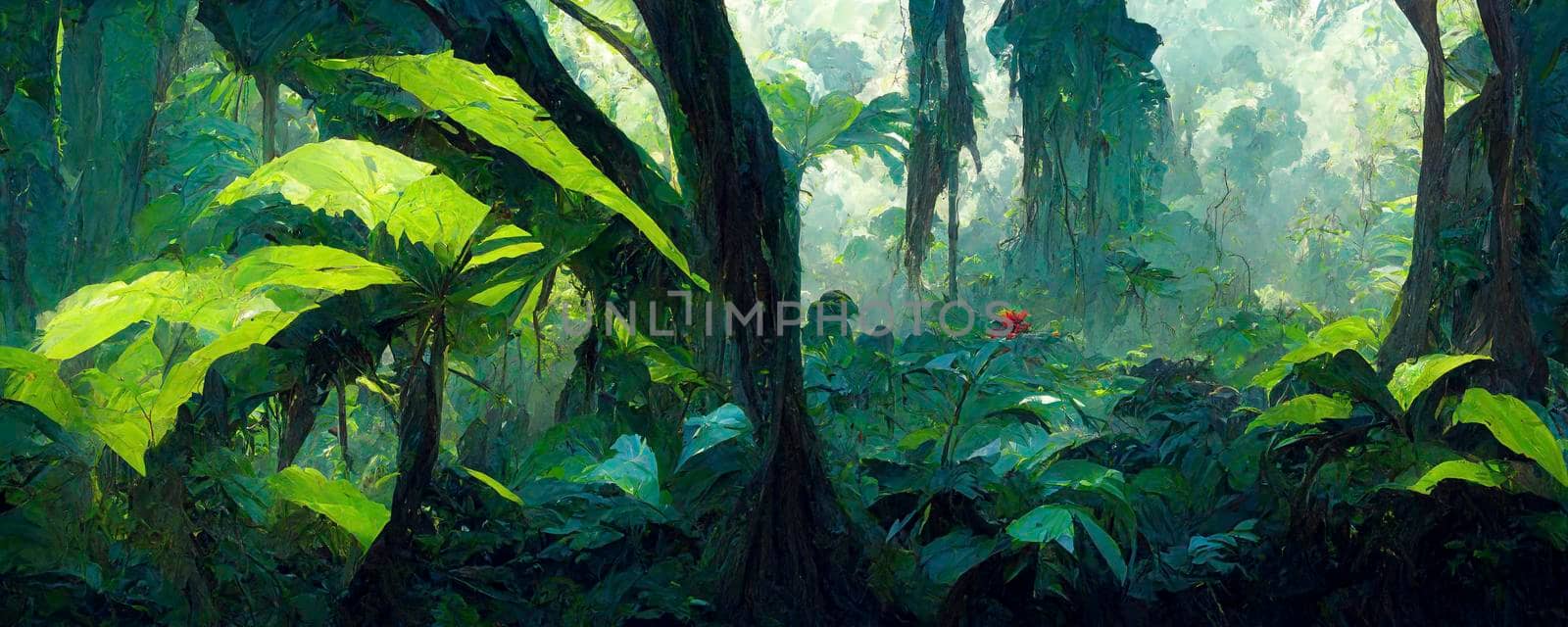 Computer-generated tropical landscape illustration. watercolors, acrylics and ink. CGI. by jbruiz78