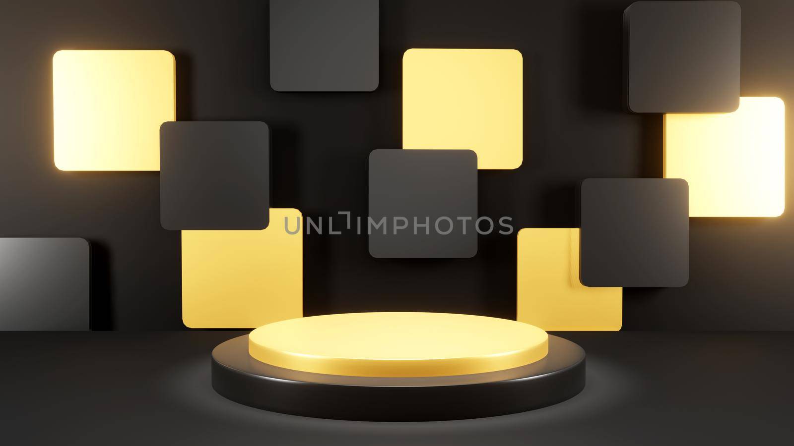 3d rendering of black background and product podium stand studio.