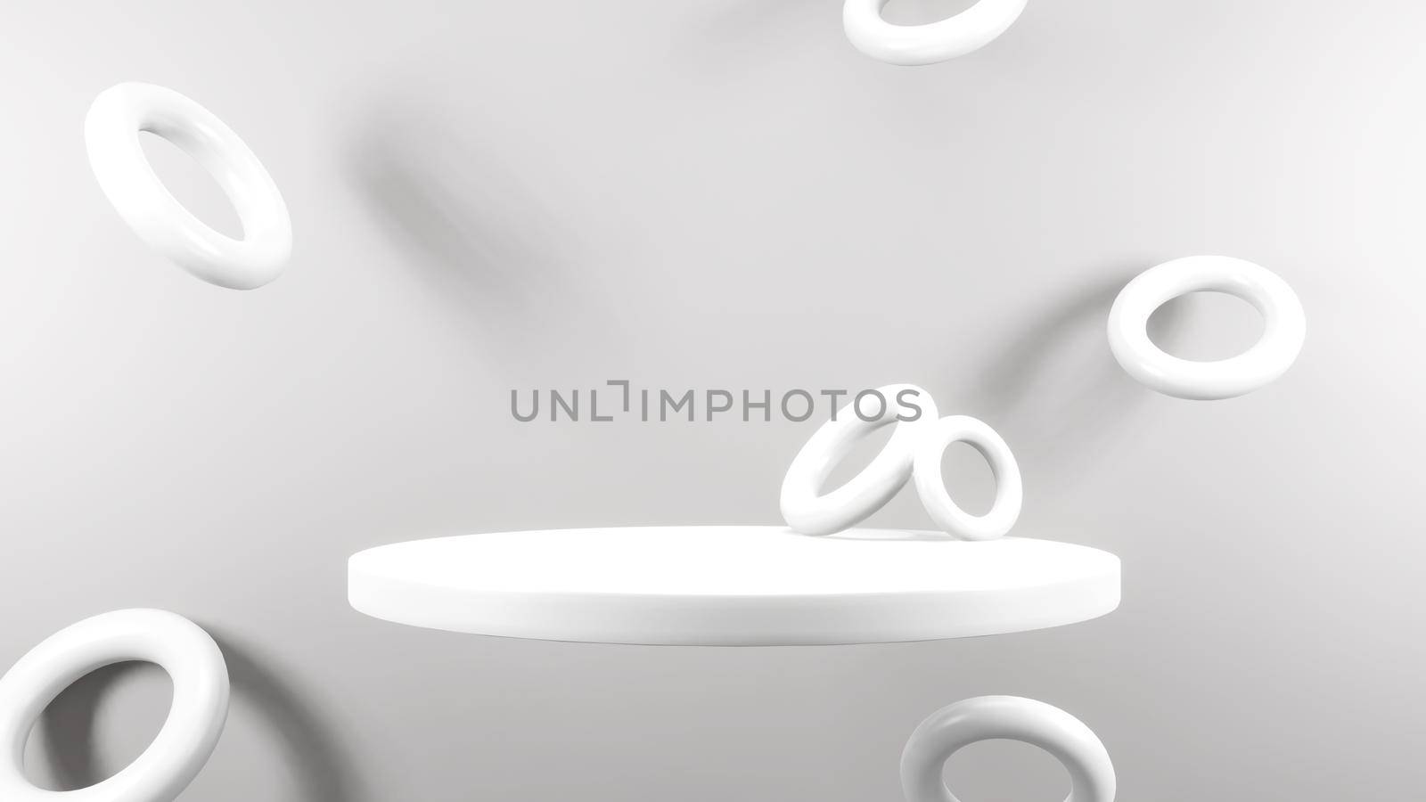 Geometric shape background in the white and grey studio room, minimalist mockup for podium display or showcase, 3d rendering. by Benzoix