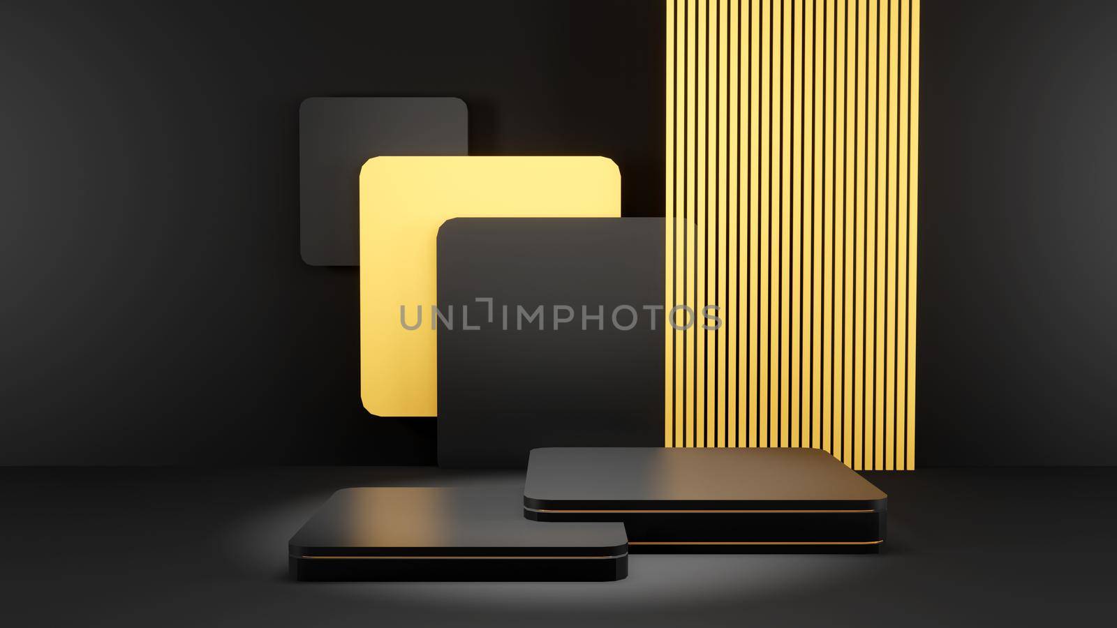3d rendering of black background and product podium stand studio.