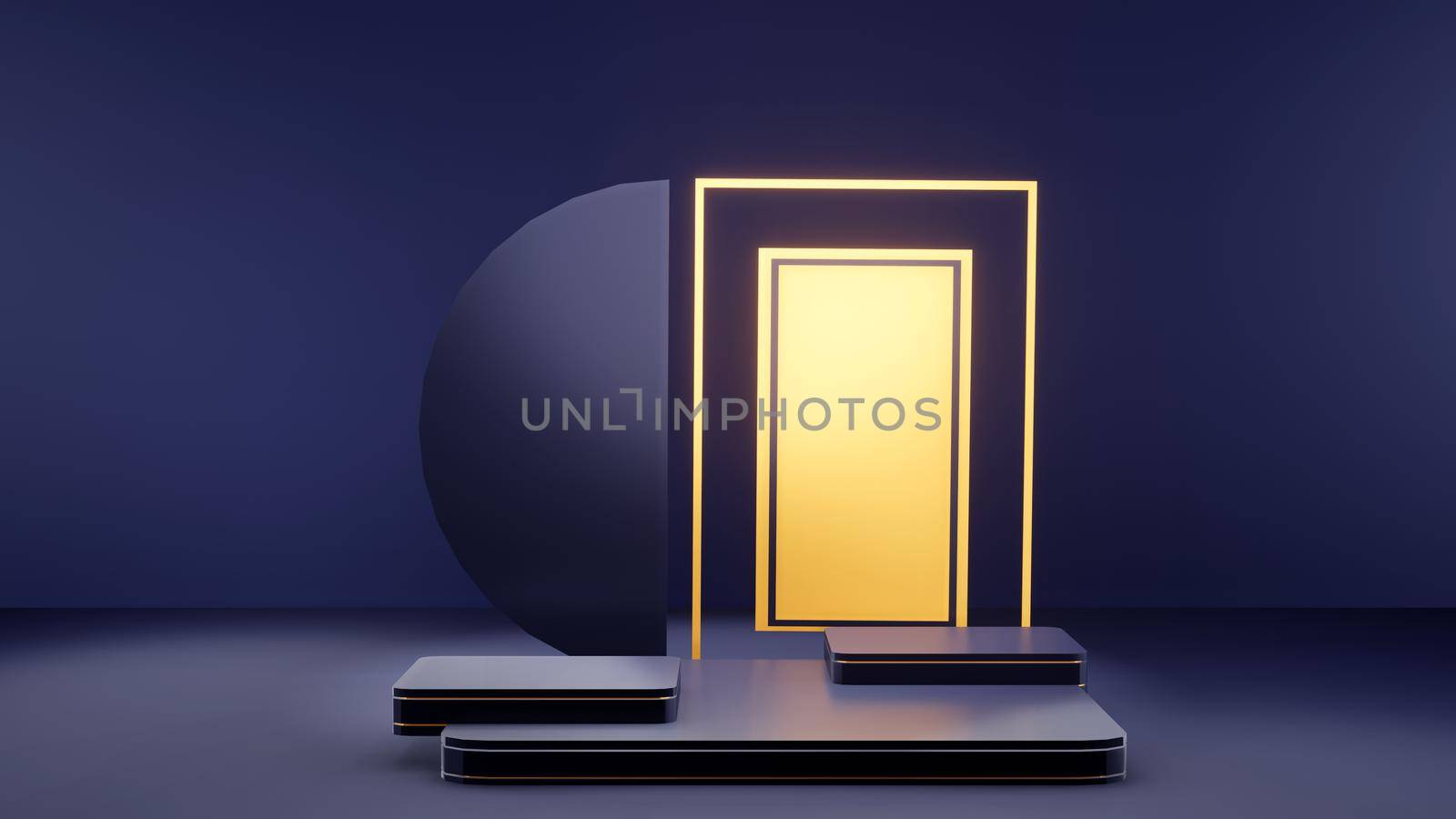 abstract geometry shape podium, blue and gold pastel product stand presentation with minimal style. 3d rendering illustration. by Benzoix