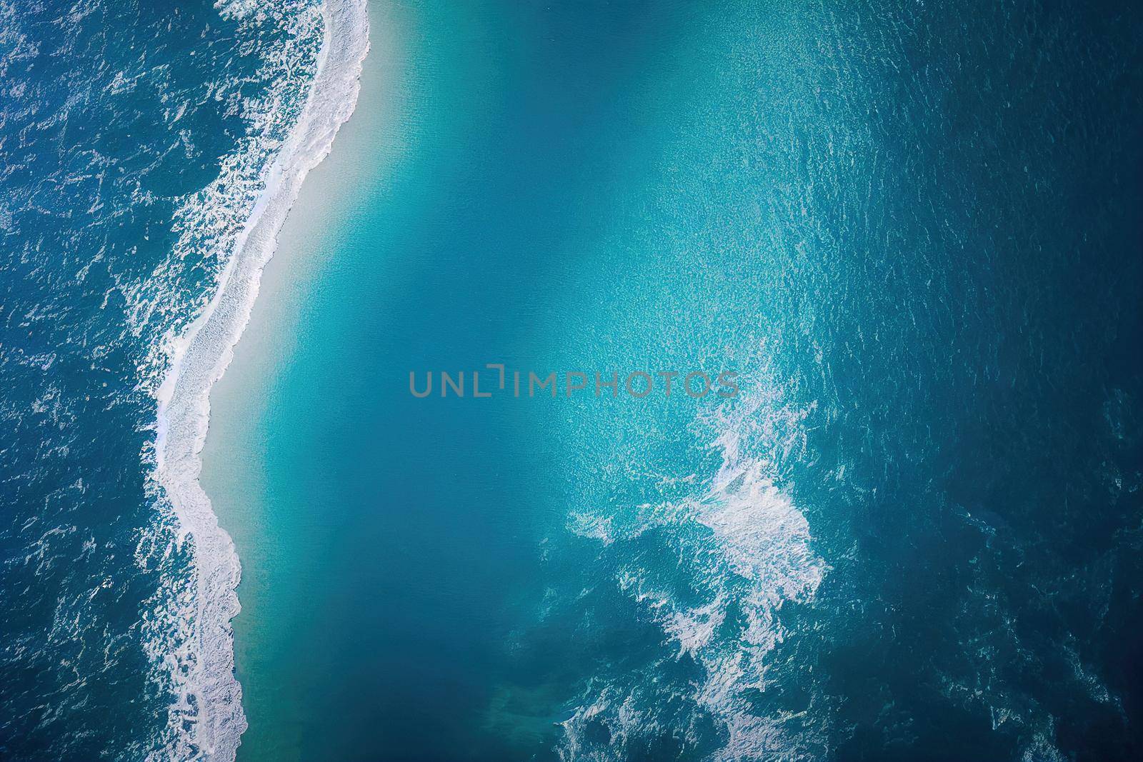 Beach and waves from above. ater background from the top. Summer attacks from the air. Aerial view of a blue ocean