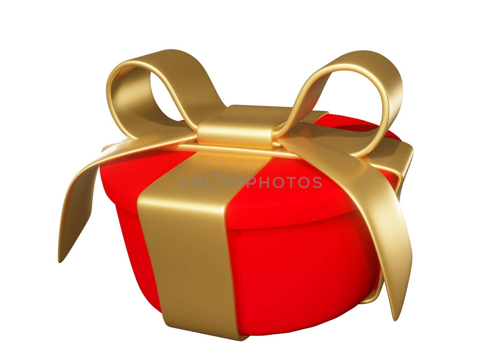 Realistic 3D Gift Red Box and Gold Bow on white by yganko