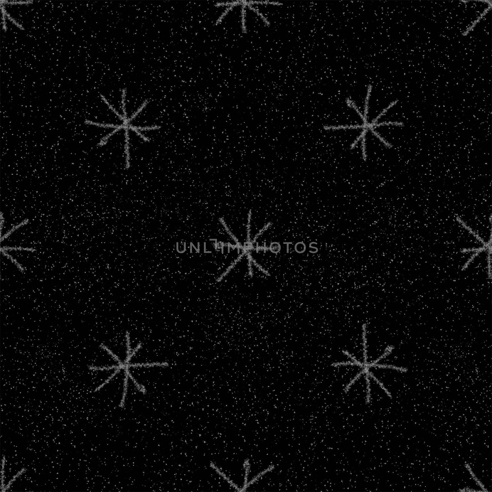 Hand Drawn Snowflakes Christmas Seamless Pattern. Subtle Flying Snow Flakes on chalk snowflakes Background. Authentic chalk handdrawn snow overlay. Pleasing holiday season decoration.