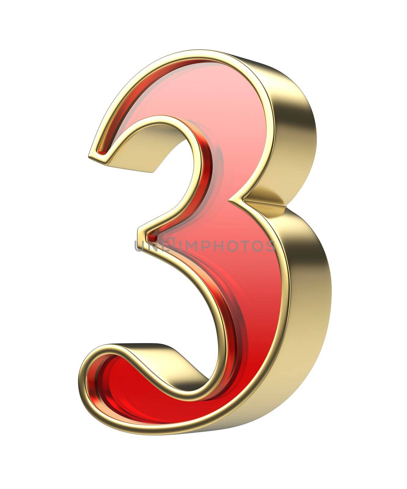 Number three with golden frame and red glass by magraphics