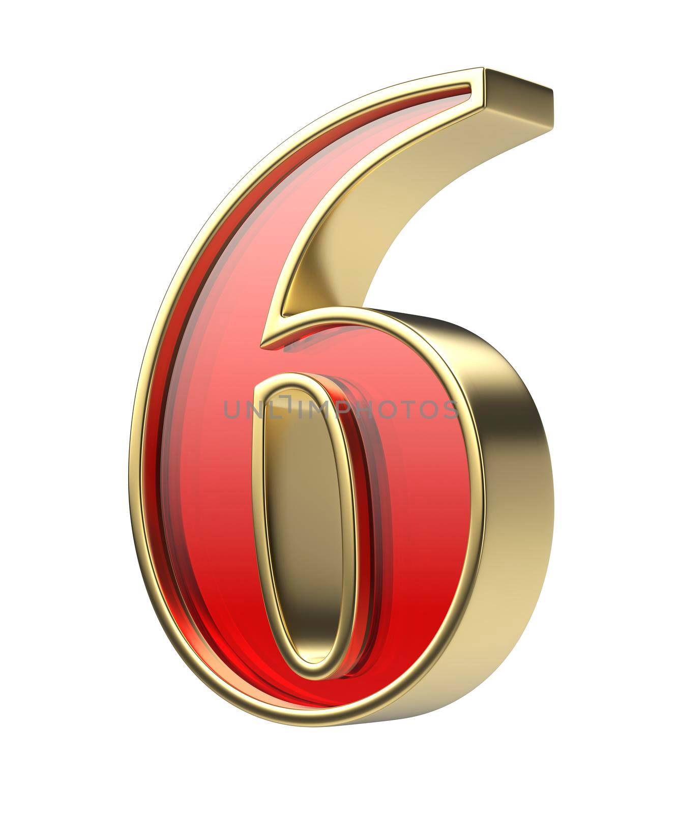 Number six with golden frame and red glass by magraphics