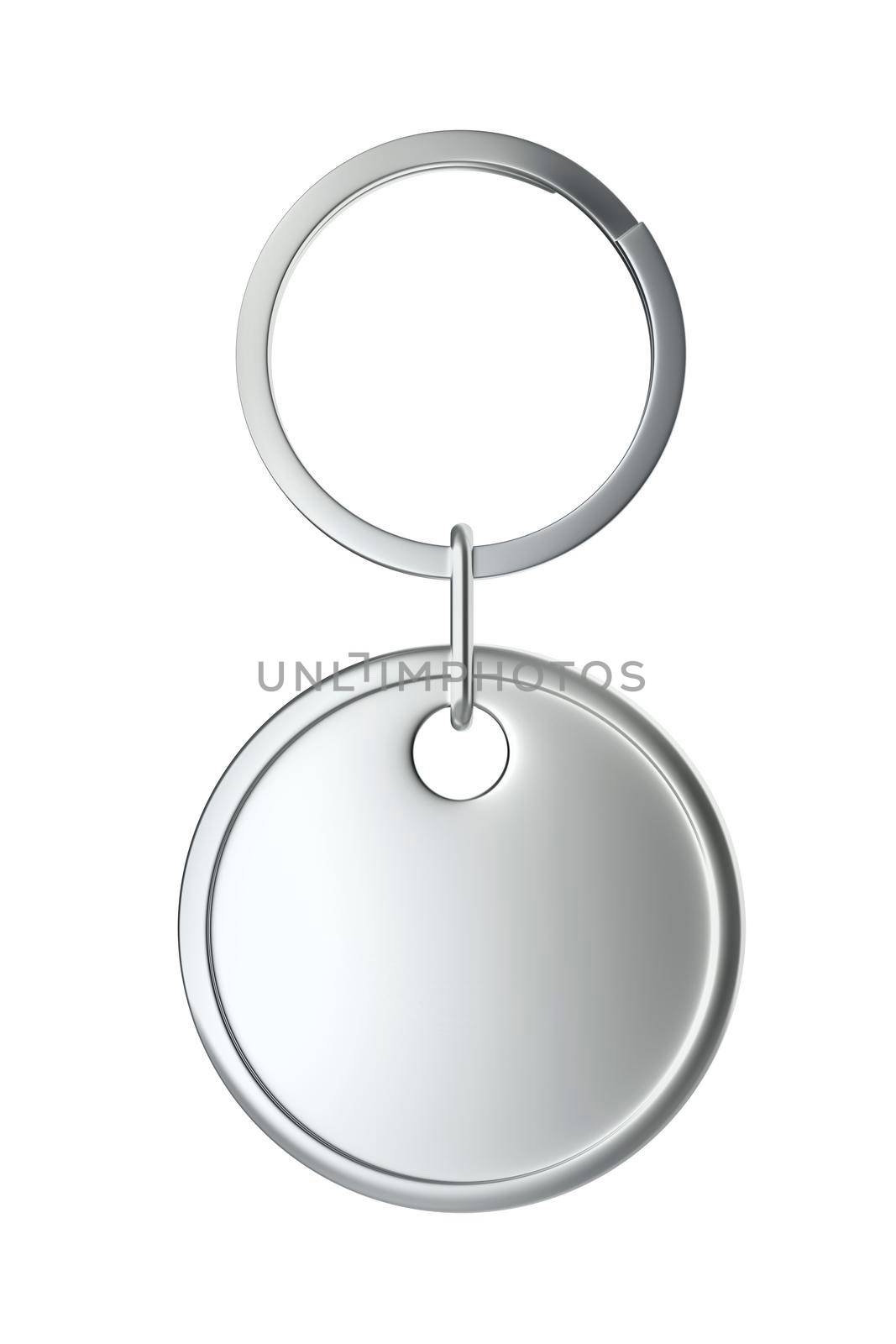 Round silver keychain isolated on white background, front view