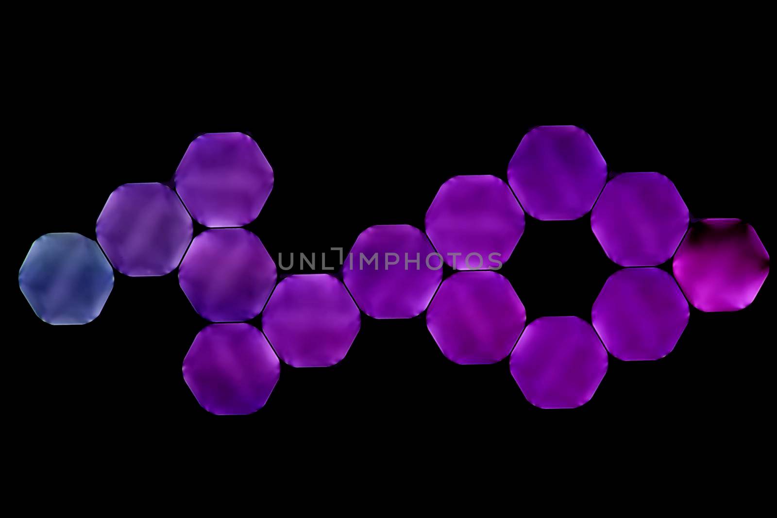 On a black background, purple lights in the form of honeycombs.