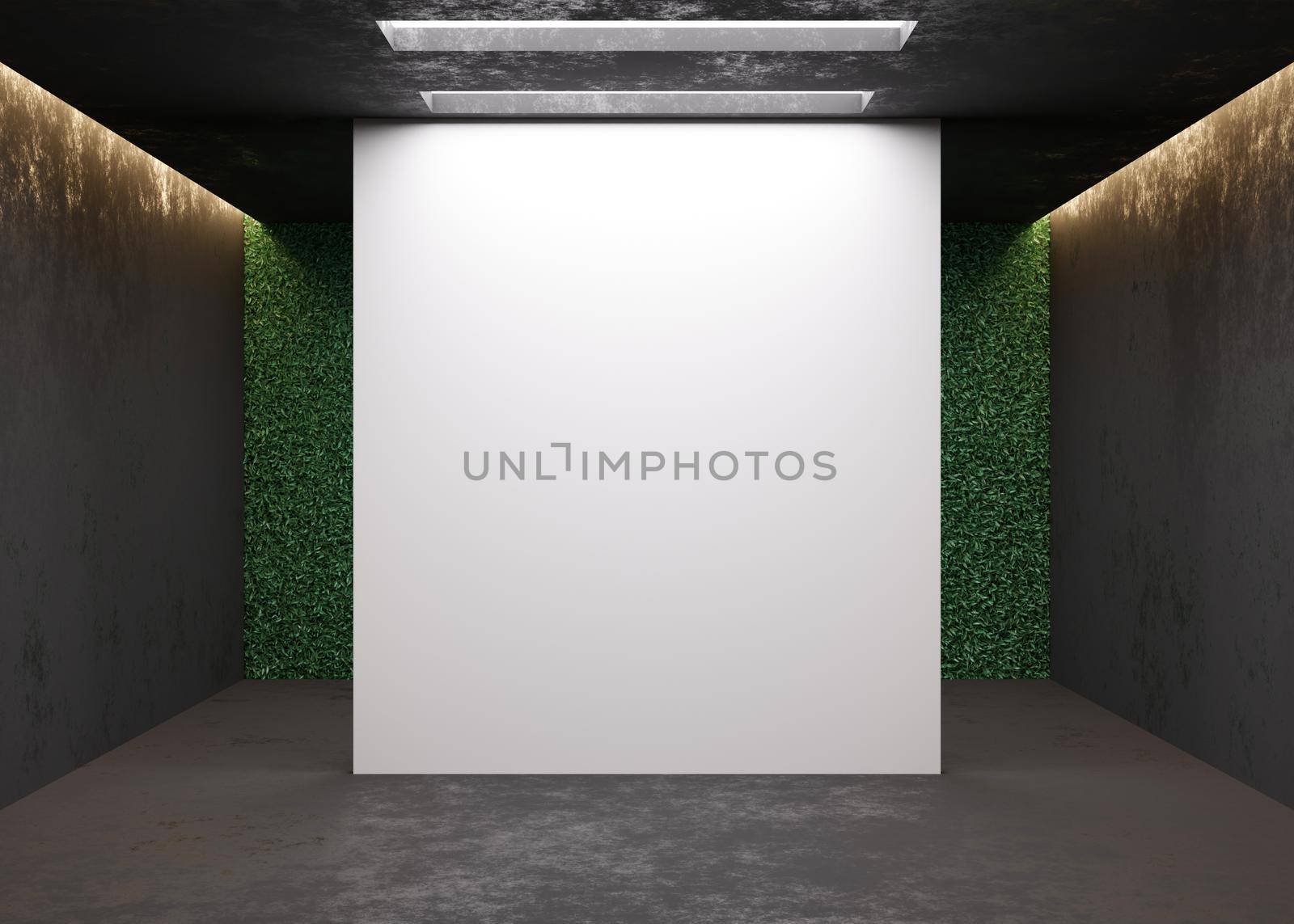 Empty white wall in modern art gallery. Mock up interior in minimalist style. Free, copy space for your picture, text, or another design. Empty exhibition space. 3D rendering