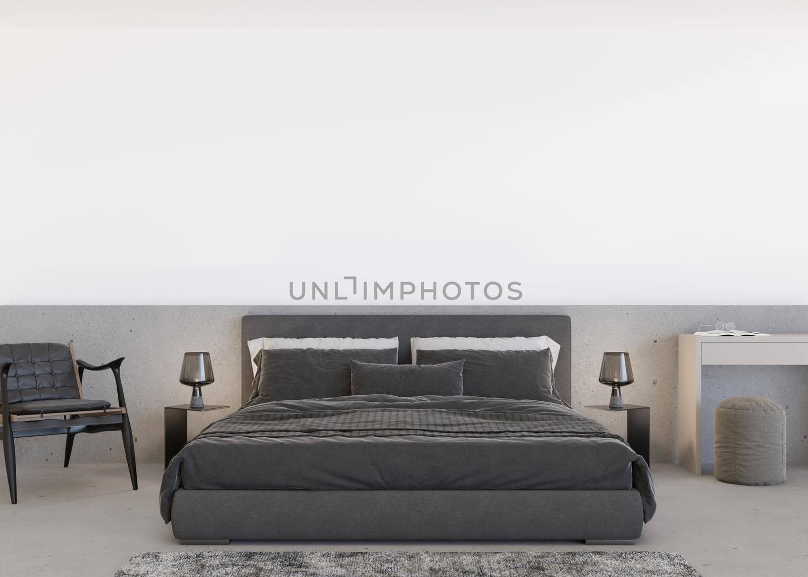 Wallpaper presentation mock up. Empty white part of the wall in modern bedroom. Copy space for your wallpaper design, wall stickers, picture, other decoration. Contemporary interior mockup. 3D render