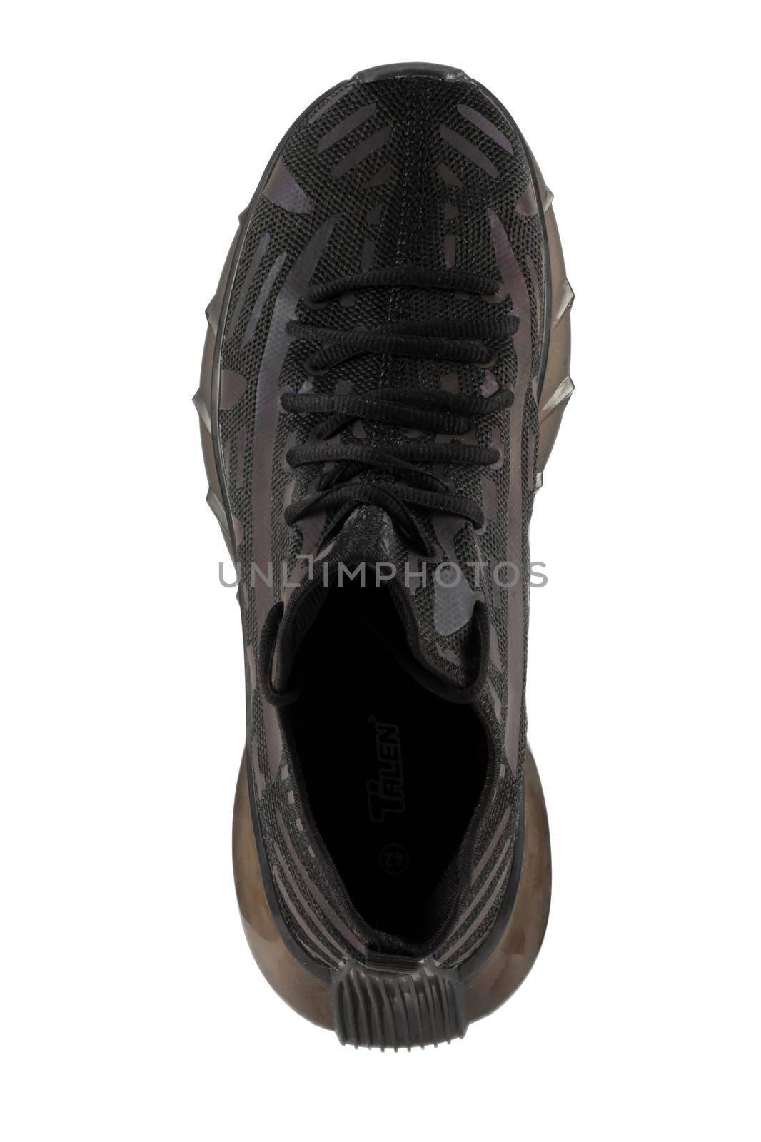 Black rag sneaker on a white background.