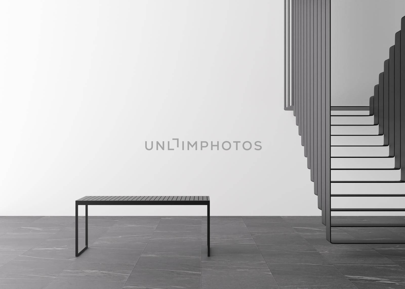Empty white wall in modern art gallery. Mock up interior in minimalist style. Free, copy space for your artwork, picture, text, or another design. Empty exhibition space. 3D rendering. by creativebird