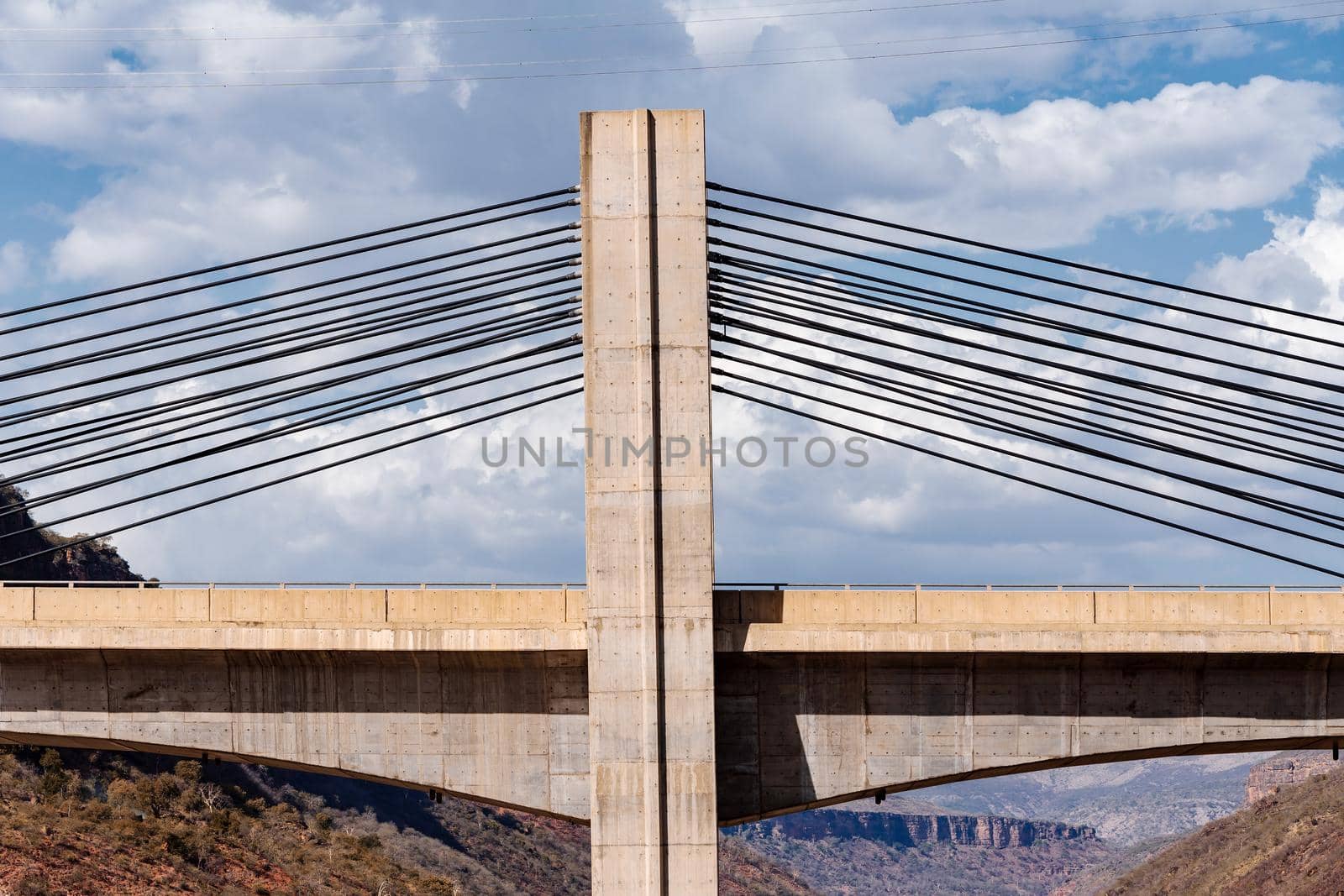 Detail of construction of new bridge across mountain river Blue Nile near Bahir Dar, Ethiopia.