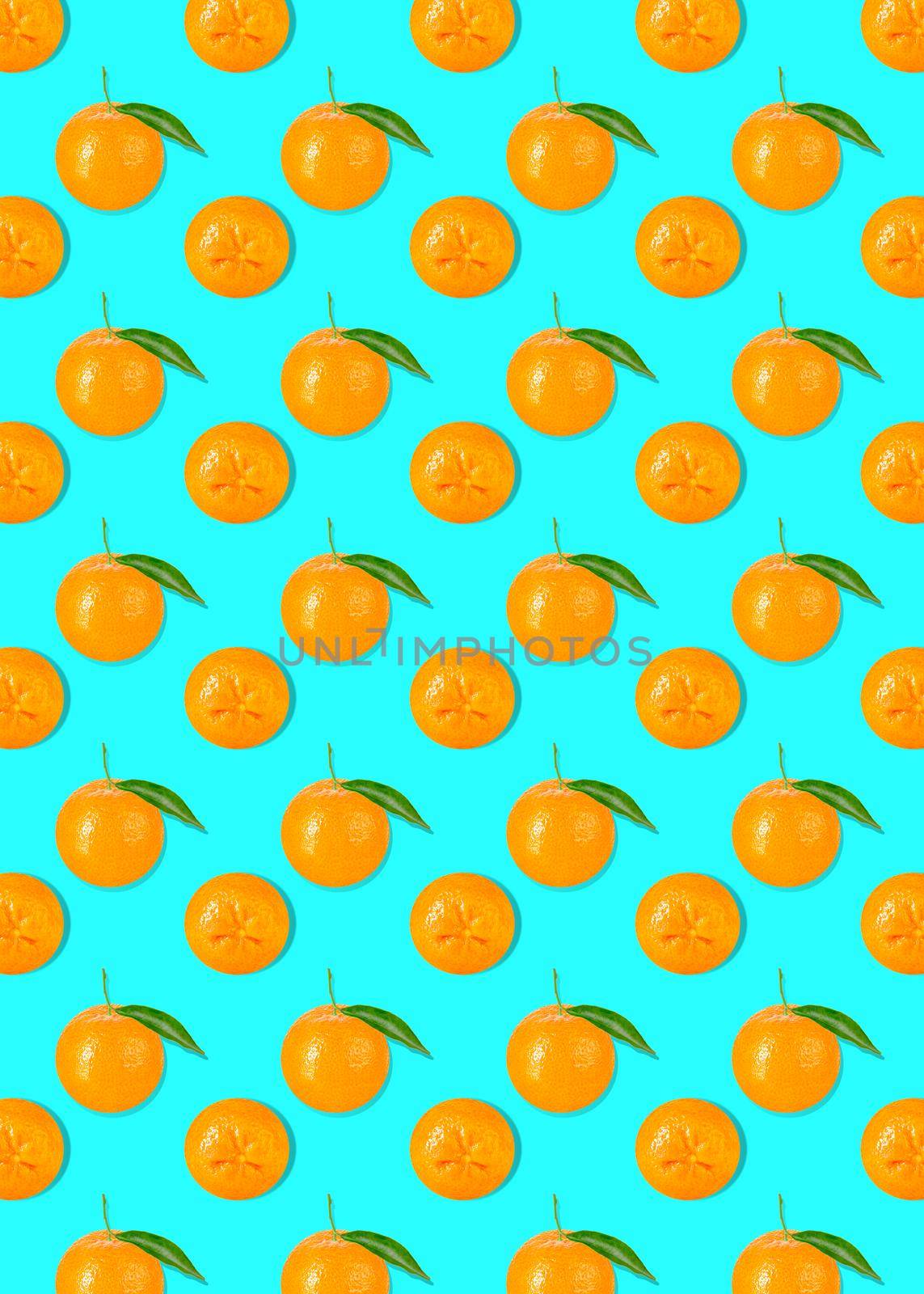 Seamless pattern. Raw tangerine fruits isolated on colored background