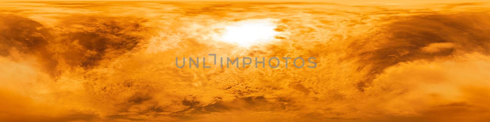 Sky panorama with Cirrus clouds in Seamless spherical equirectangular format. Full zenith for use in 3D graphics, game and editing aerial drone 360 degree panoramas for sky replacement