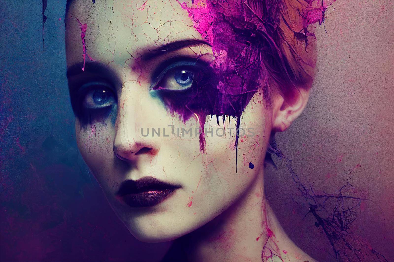 3D Render abstract spooky portrait of fractured face lost souls in Halloween