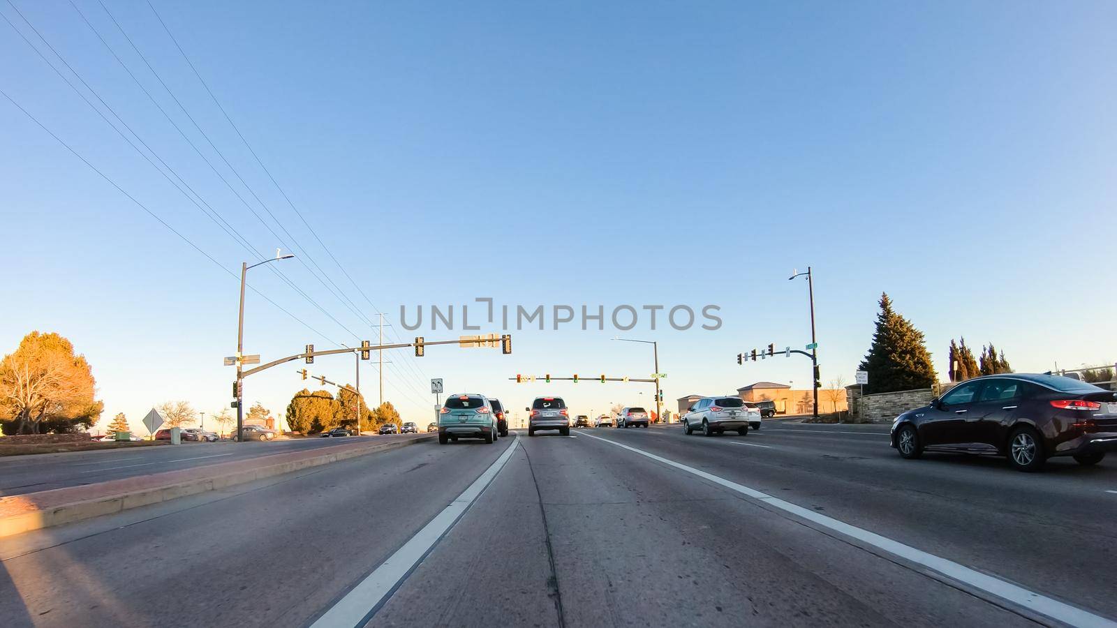 Denver, Colorado, USA-January 15, 2020 - Driving on typical paved roads in suburban America.