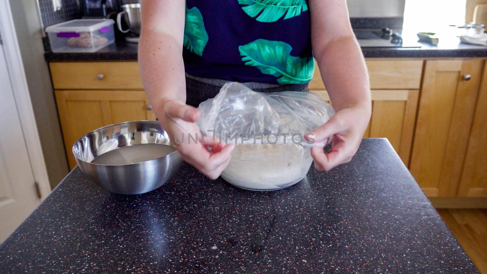 Step by step. Baking sourdough bread in residential kitchen.