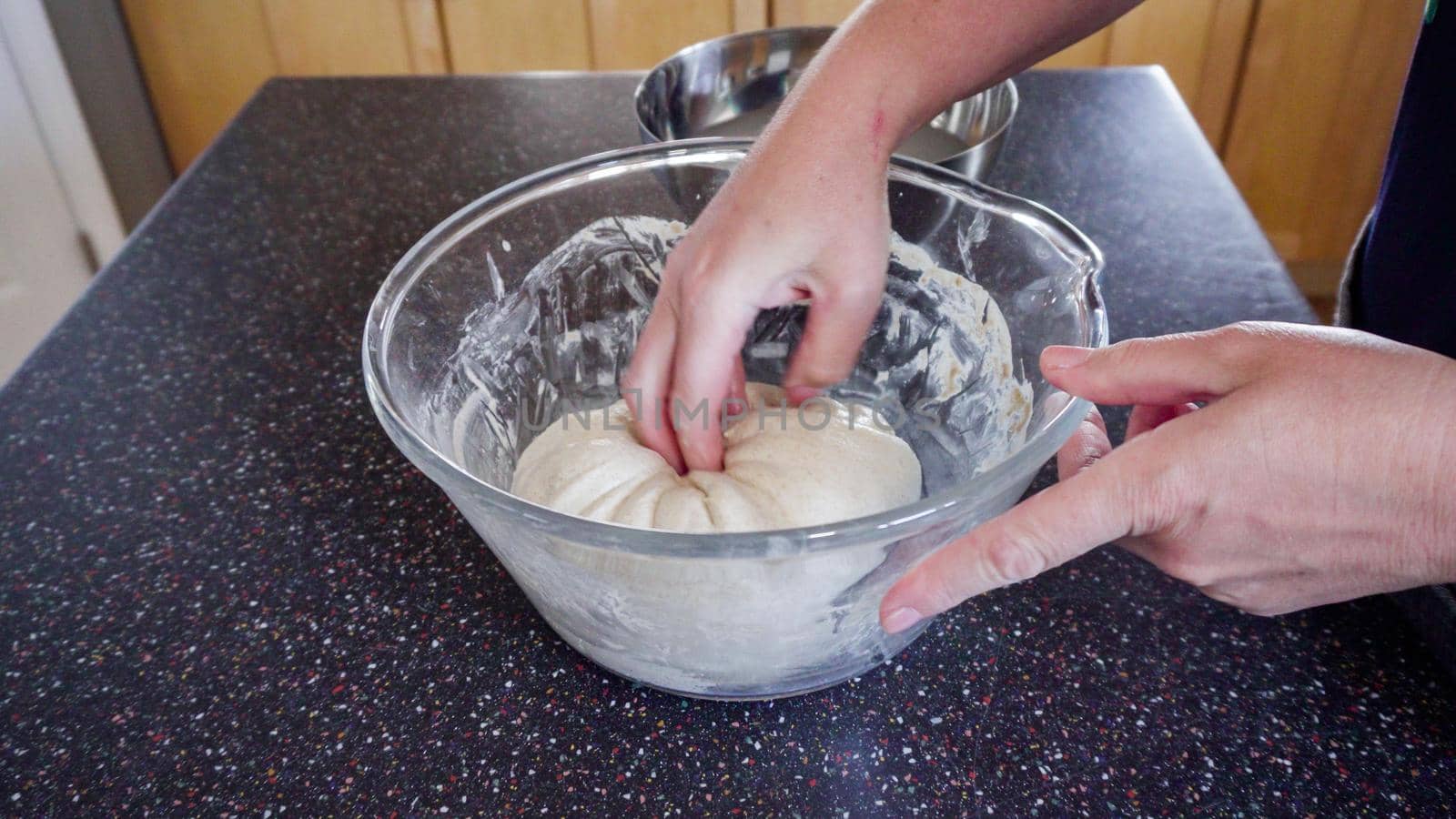 Step by step. Baking sourdough bread in residential kitchen.