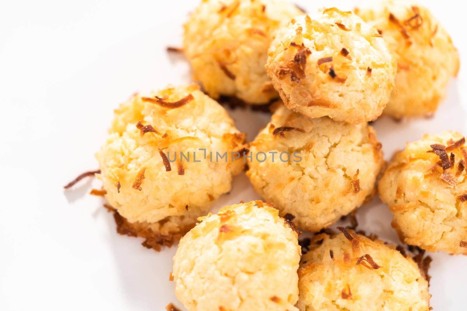 Homemade coconut cookies with coconut flakes.