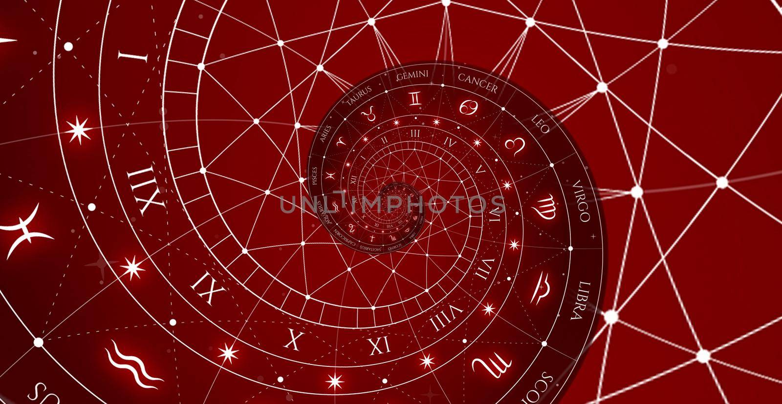 Astrological background with zodiac signs and symbol - red