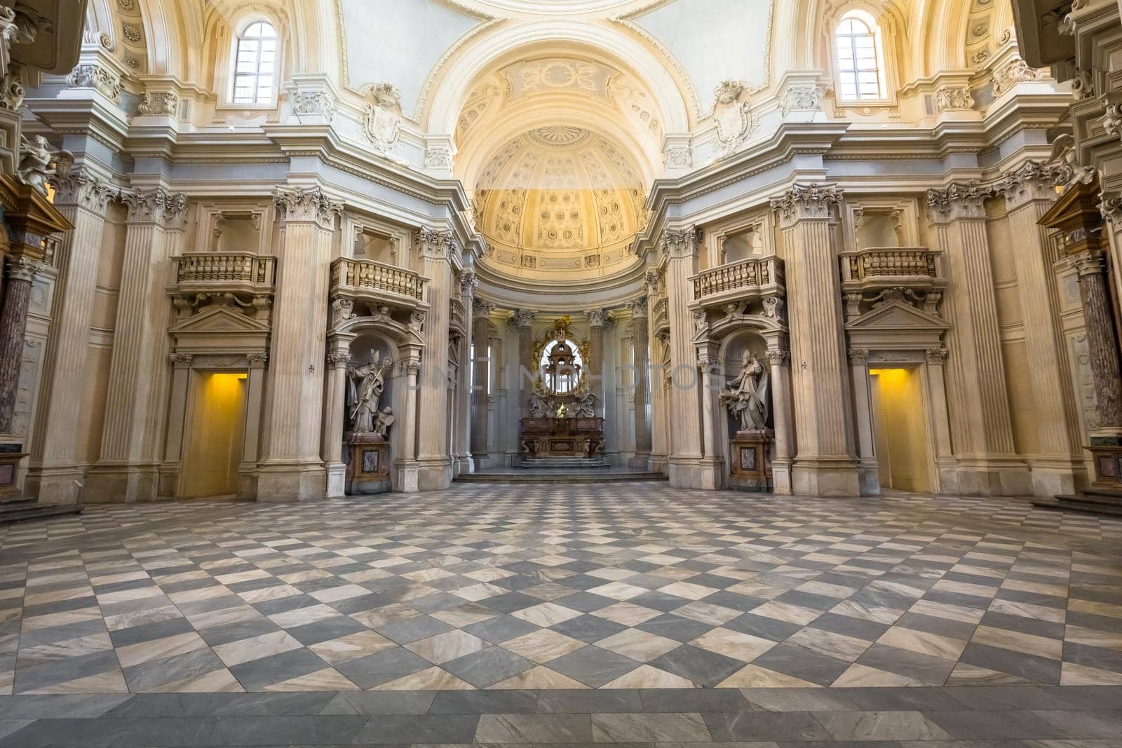 Turin, Piedmont Region, Italy - Circa August 2020: Royal Church in Reggia di Venaria Reale.