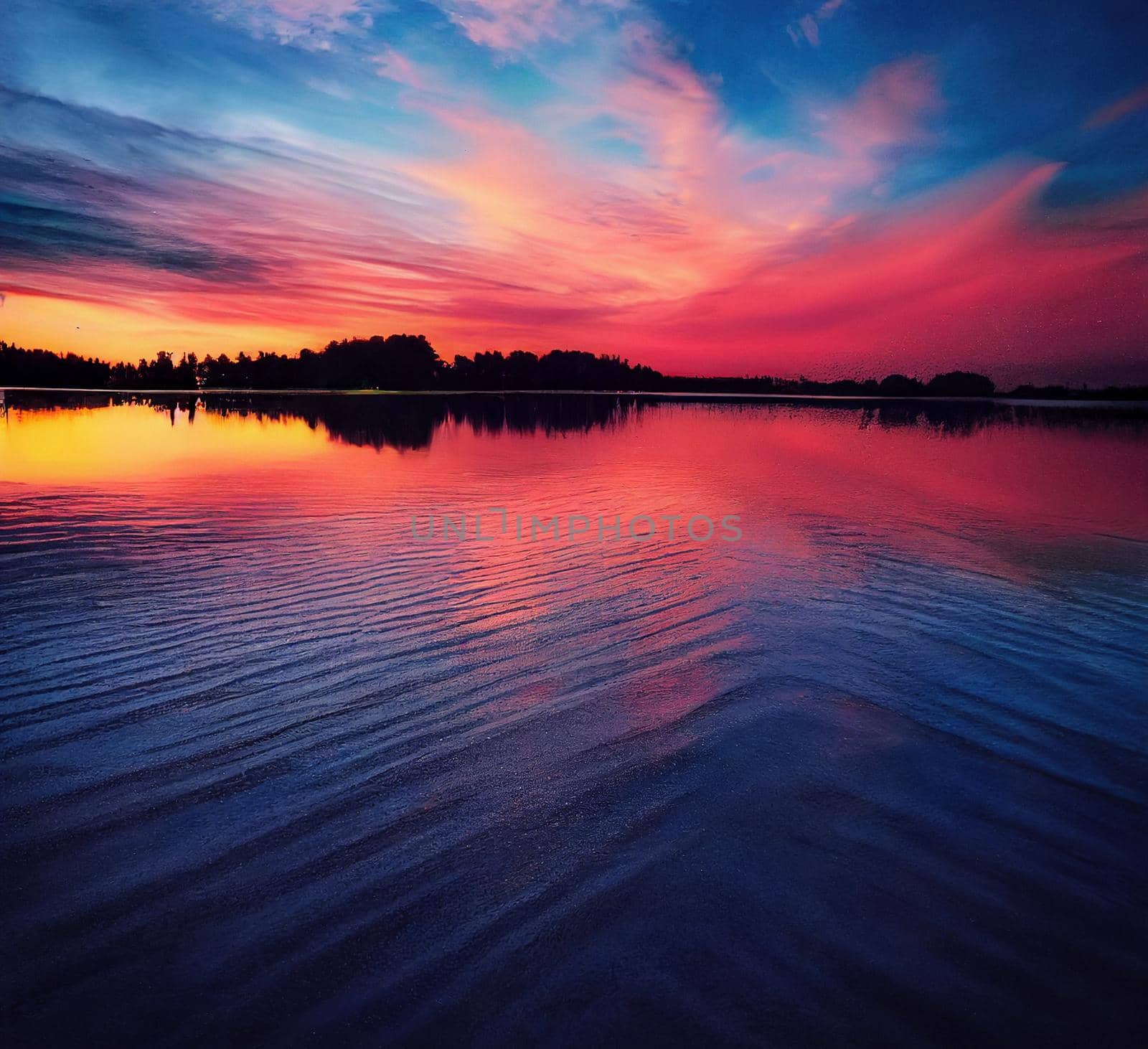 beautiful orange sunset on the shore of the beach.