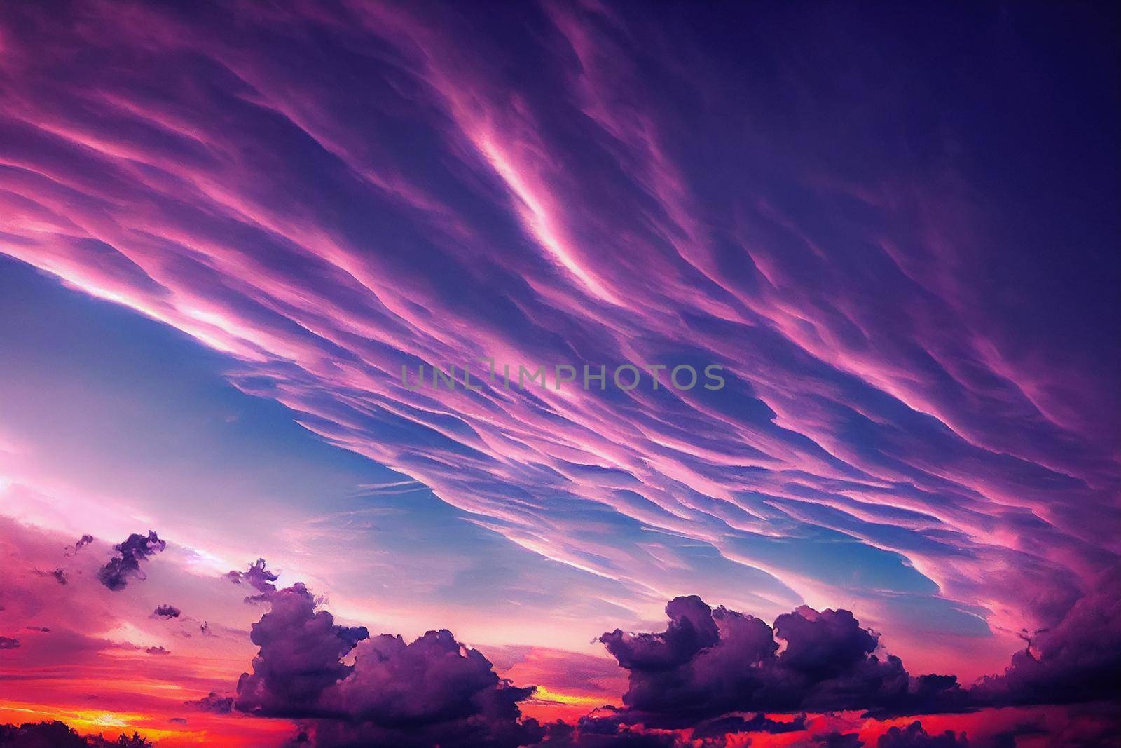 Beautiful pastel pink and purple skies and clouds at night as the sun sets. Beautiful sky and clouds