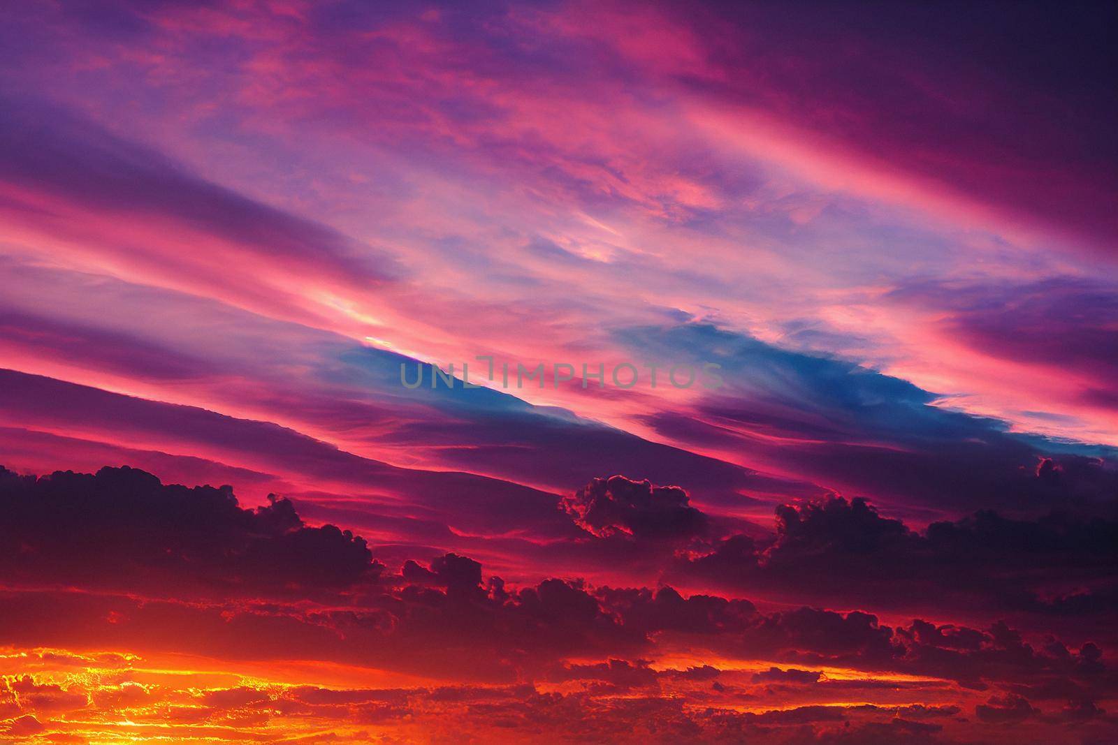 Beautiful pastel pink and purple skies and clouds at night as the sun sets. Beautiful sky and clouds