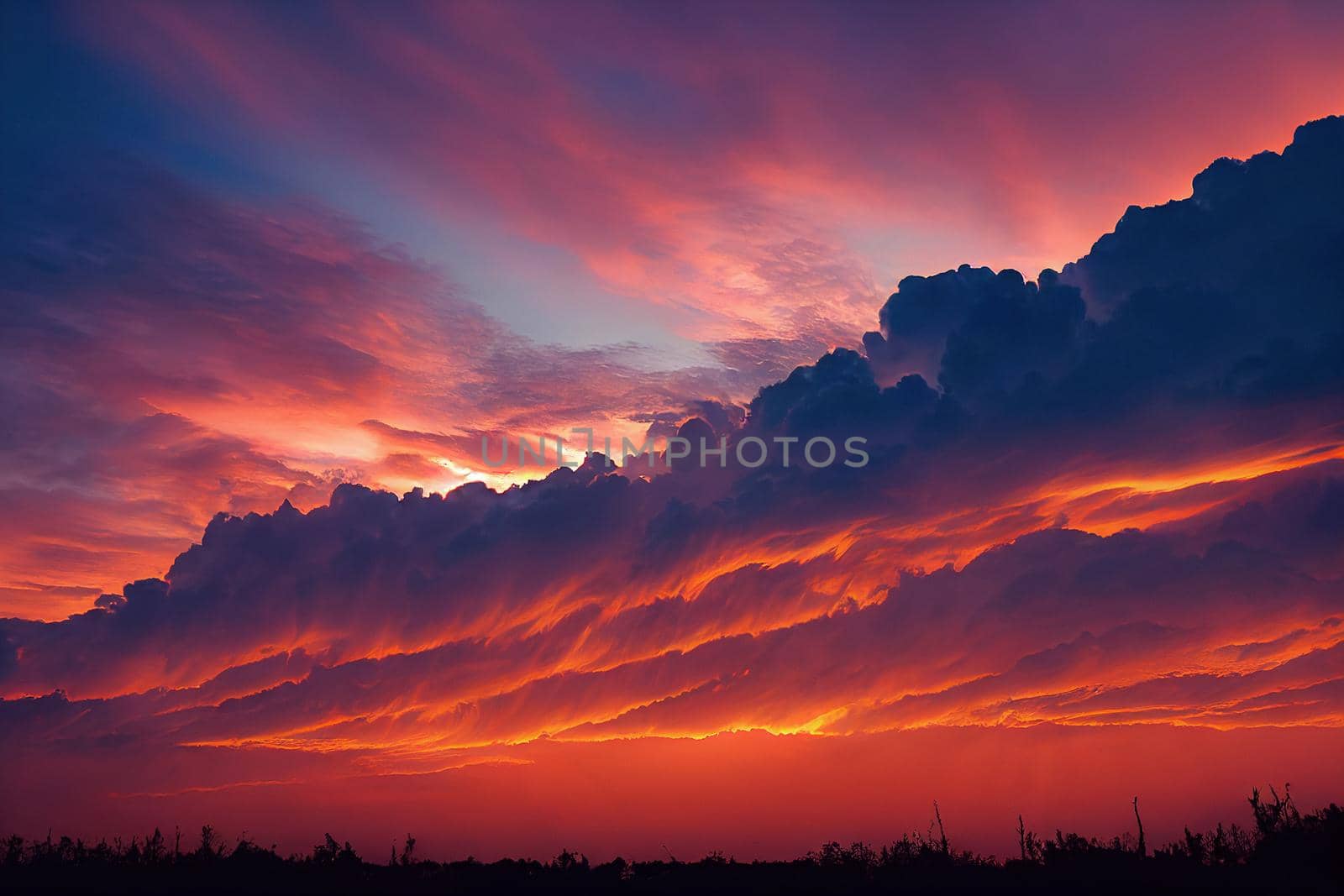 Beautiful orange sky and clouds at sunset. orange sunset, golden sky.