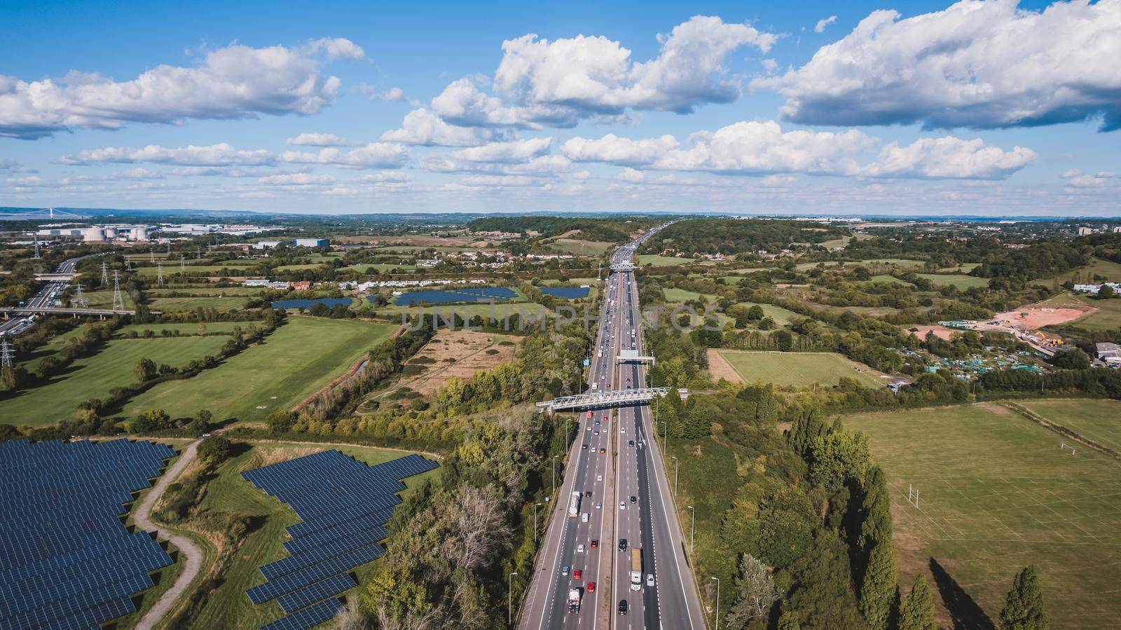 Aerial view of busy motorway by fabioxavierphotography