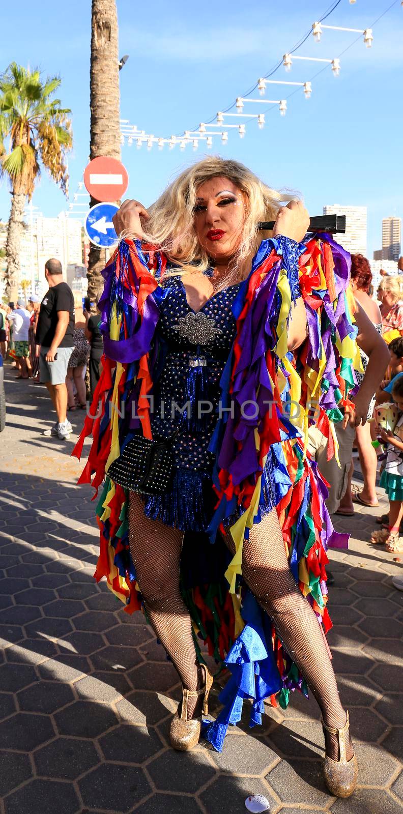 Benidorm, Alicante, Spain- September 10, 2022: People dancing and having fun at the Gay Pride Parade in Benidorm in September