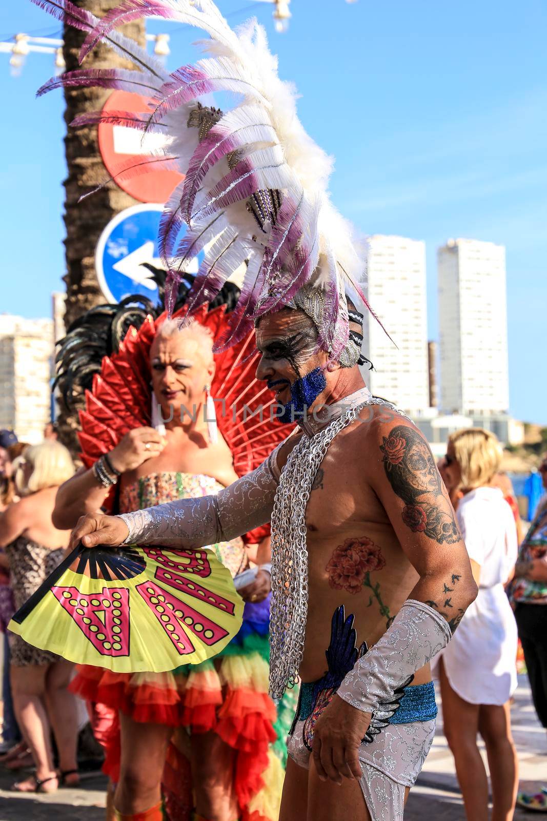 Benidorm, Alicante, Spain- September 10, 2022: People dancing and having fun at the Gay Pride Parade in Benidorm in September