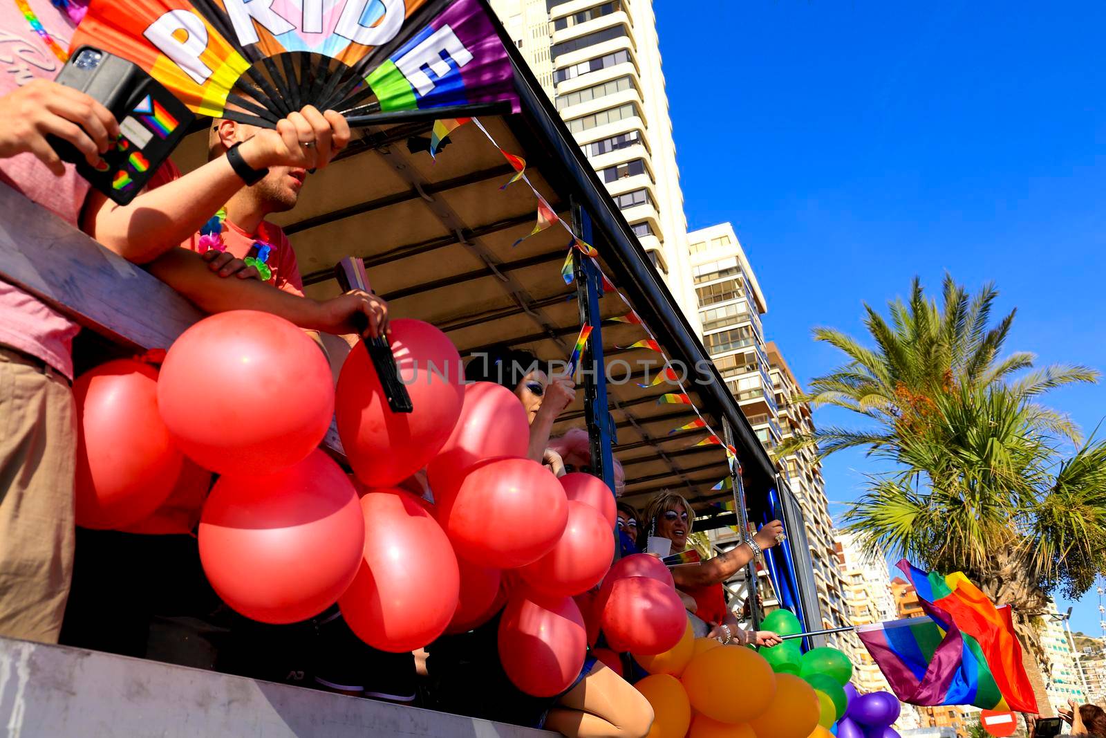 Benidorm, Alicante, Spain- September 10, 2022: People dancing and having fun at the Gay Pride Parade in Benidorm in September