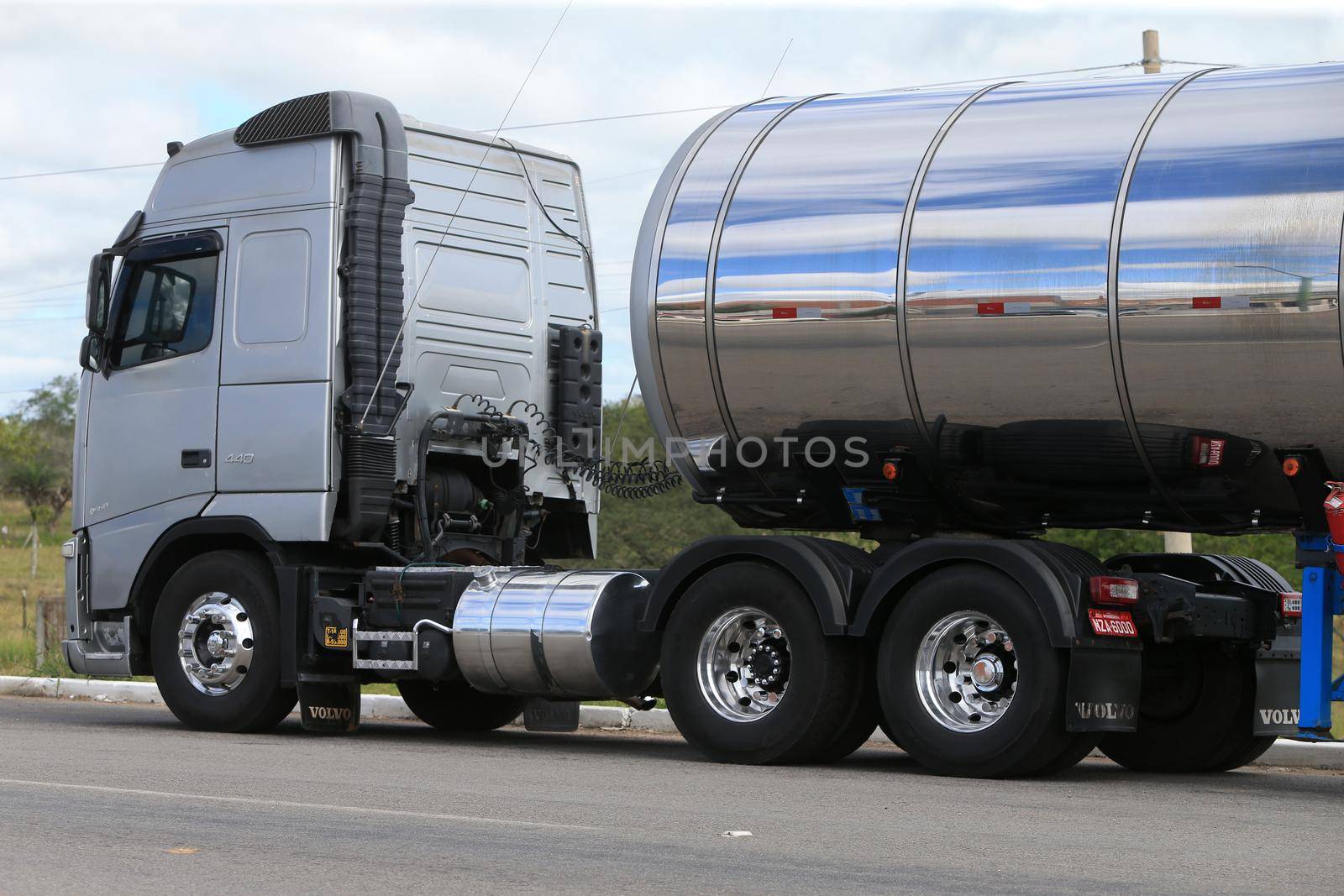 serra preta, bahia, brazil - september 13, 2022: truck traveling along the BA 052 highway in the city of Serra Preta.